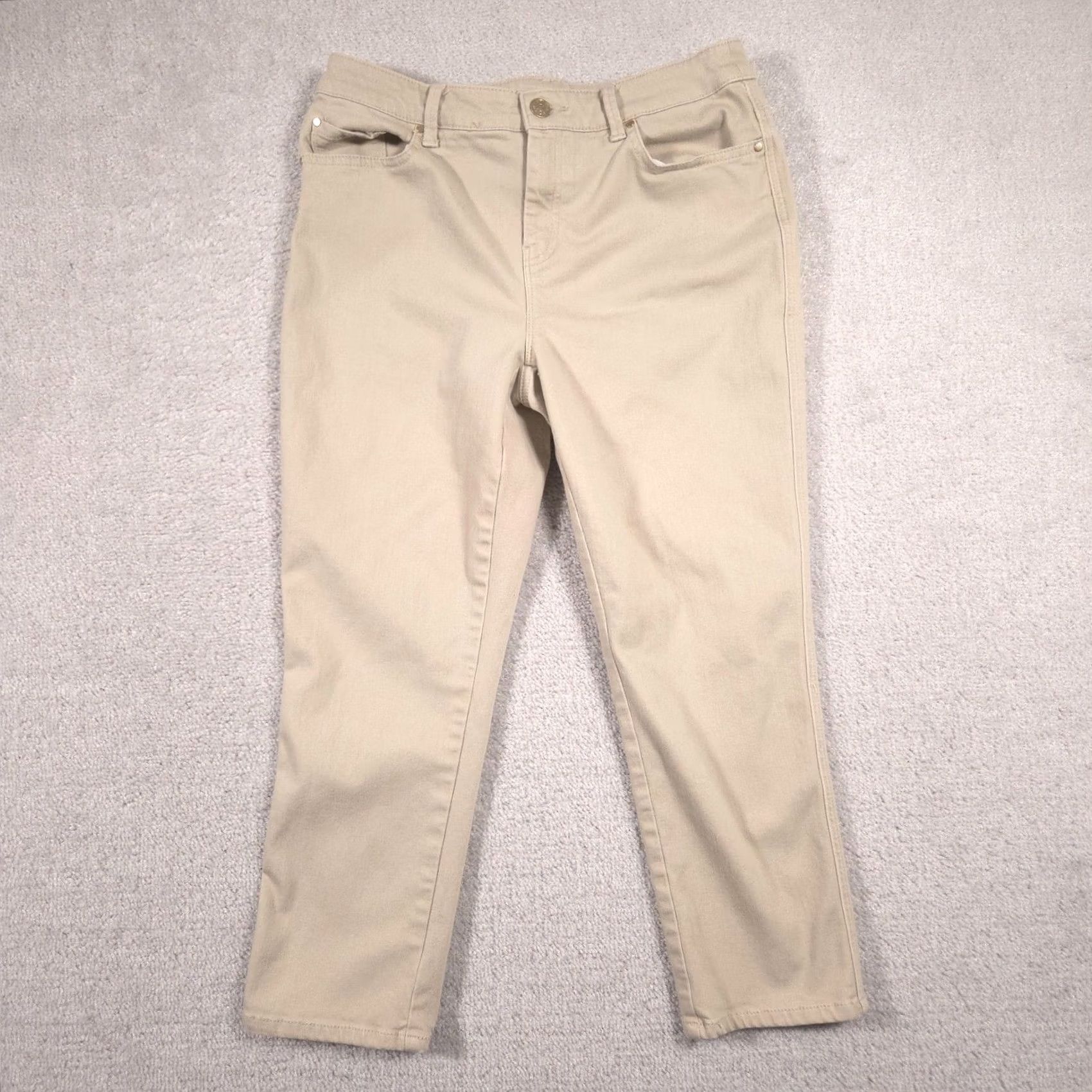Vintage Chicos Platinum Crop Pants Womens 0 Beige Denim Straight Leg Stretch Casual Pants Size 25" / US 0 / IT 36 - 2 Thumbnail
