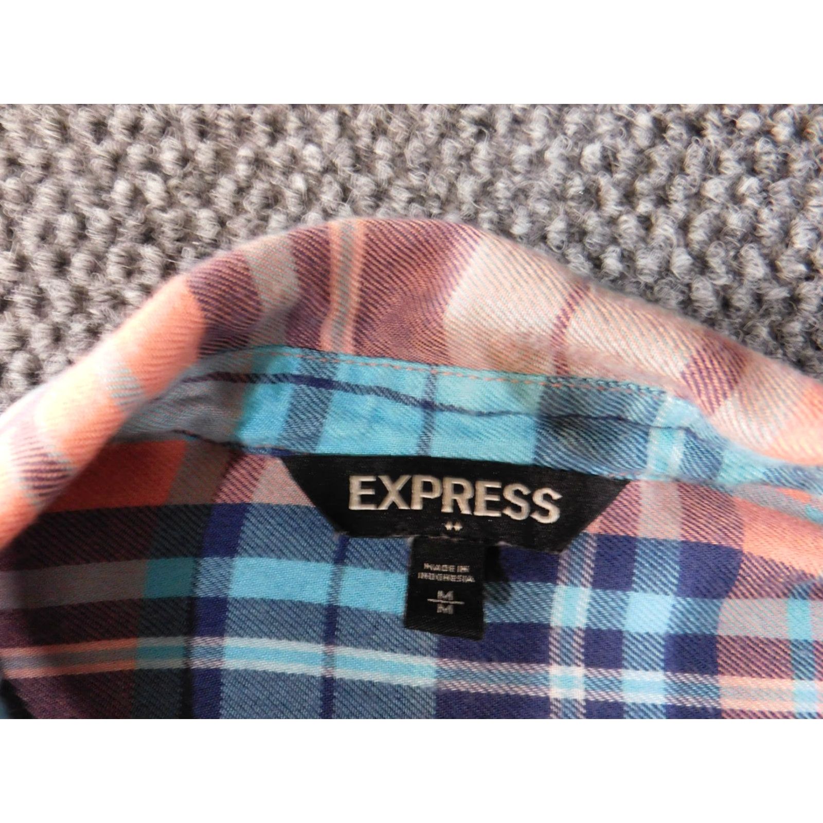 Express Express Button-Up Shirt Women M Blue Plaid Flannel Rayon Peplum Casual Shirt Size M / US 6-8 / IT 42-44 - 5 Thumbnail