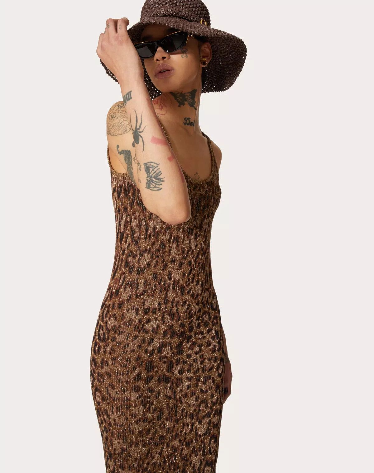 Valentino o1s1wg110625 Animalier Jacquard Cotton Lurex Dress in Brown Size XL / US 12-14 / IT 48-50 - 6 Thumbnail