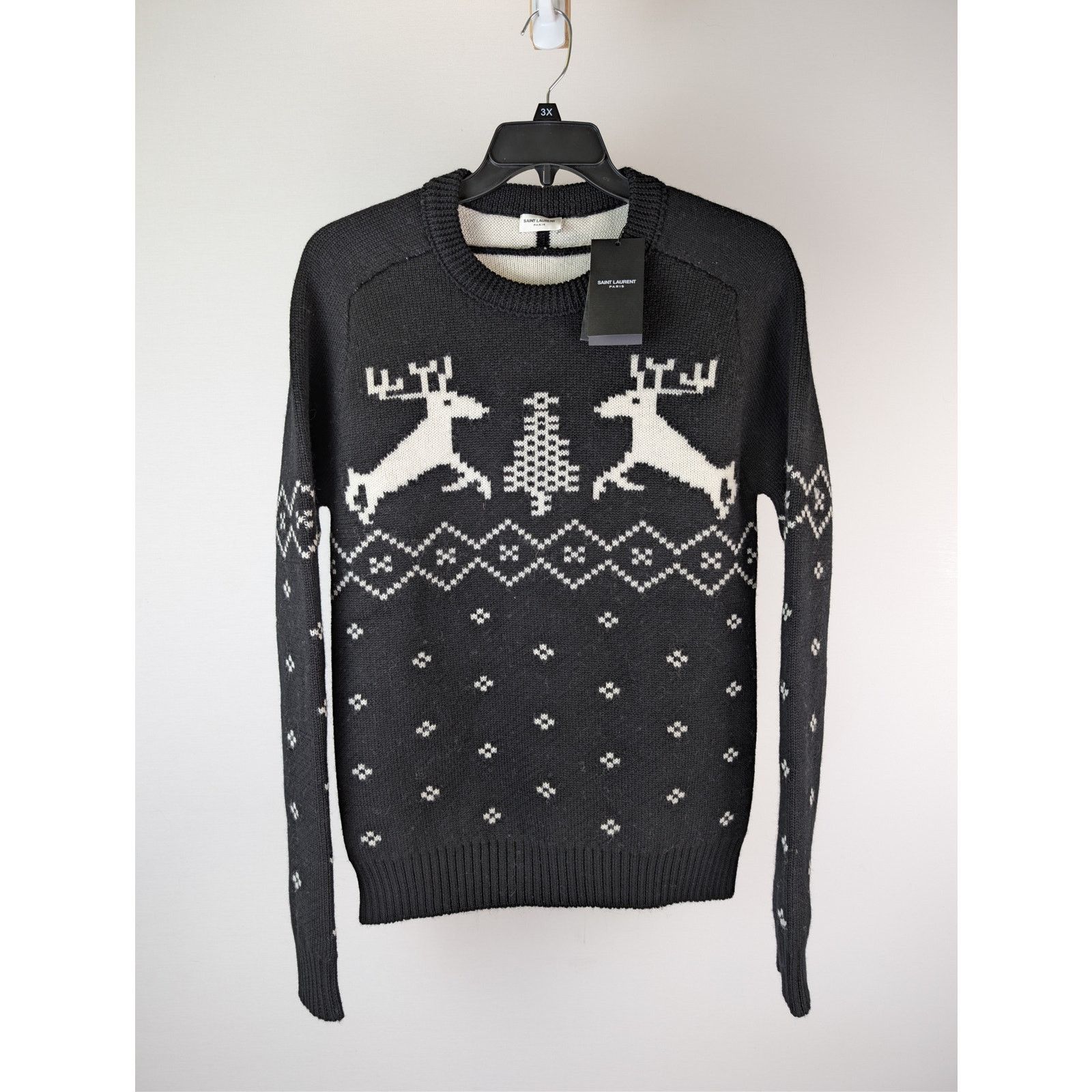 Saint Laurent Paris o1rshd1 Nordic Knit Wool Reindeer Sweater in Black Size US L / EU 52-54 / 3 - 2 Thumbnail