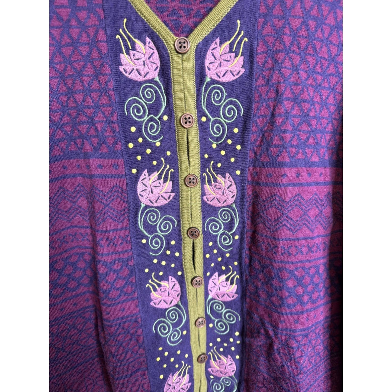 Vintage Gudrun Sjoden Cardigan Sweater Purple Geometric Embroidered Open Vintage Not Size M / US 6-8 / IT 42-44 - 3 Thumbnail
