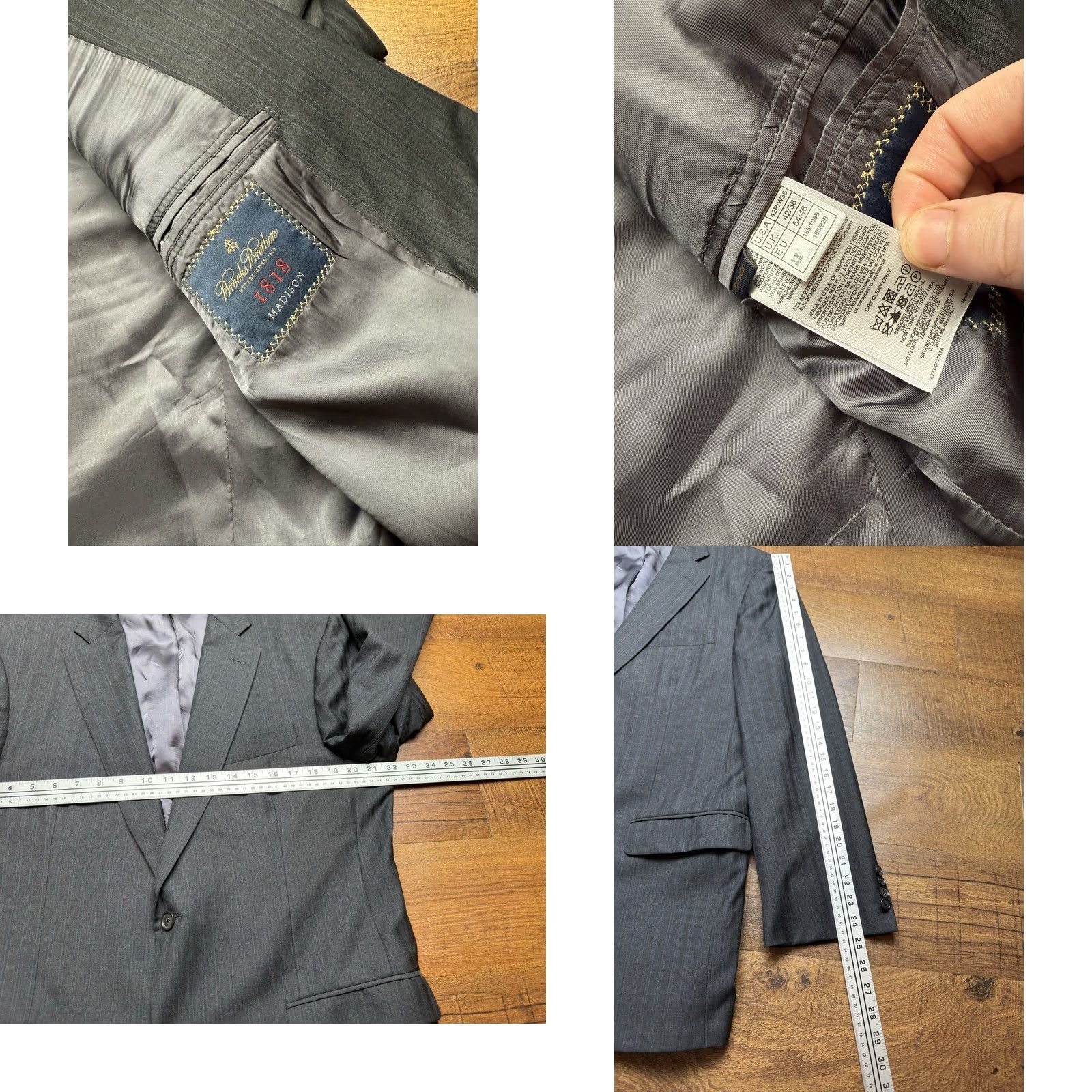 Brooks Brothers VINTAGE Brooks Brothers Blazer Men 42R Wool Sport Coat Madison Stripe Gray USA Made Notch Lapel Double-Vented 2-Button Regular Chest 42 in"} Size 42R - 8 Thumbnail