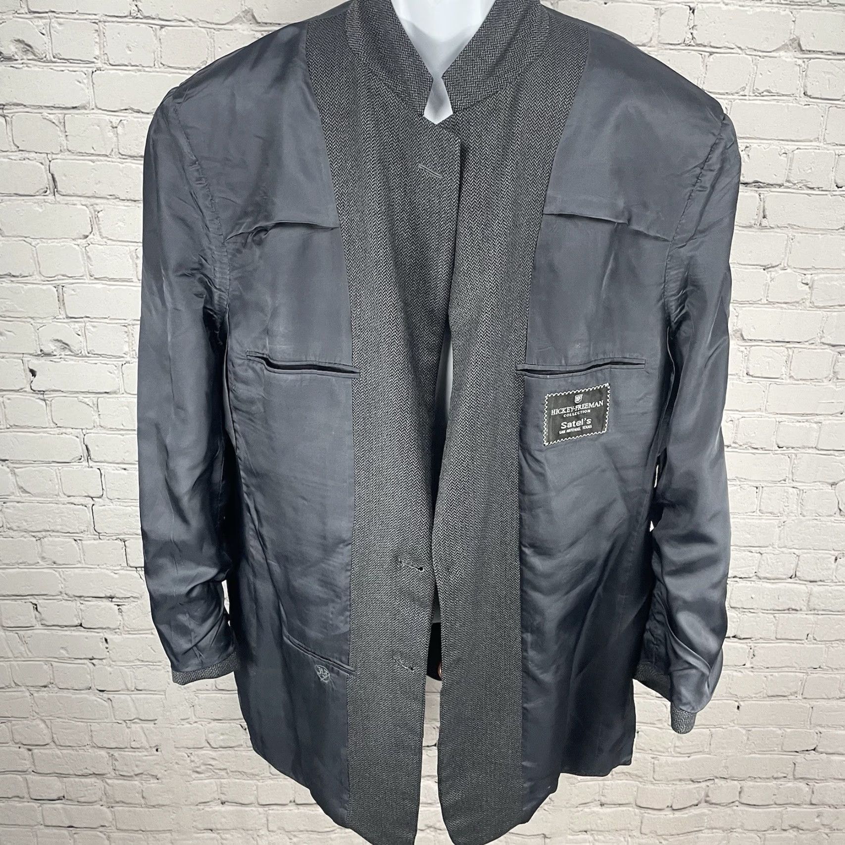 Vintage Hickey Freeman Grey Wool 2 Button Vented Blazer Sport Coat USA Made Size 44L Size 44R - 5 Thumbnail