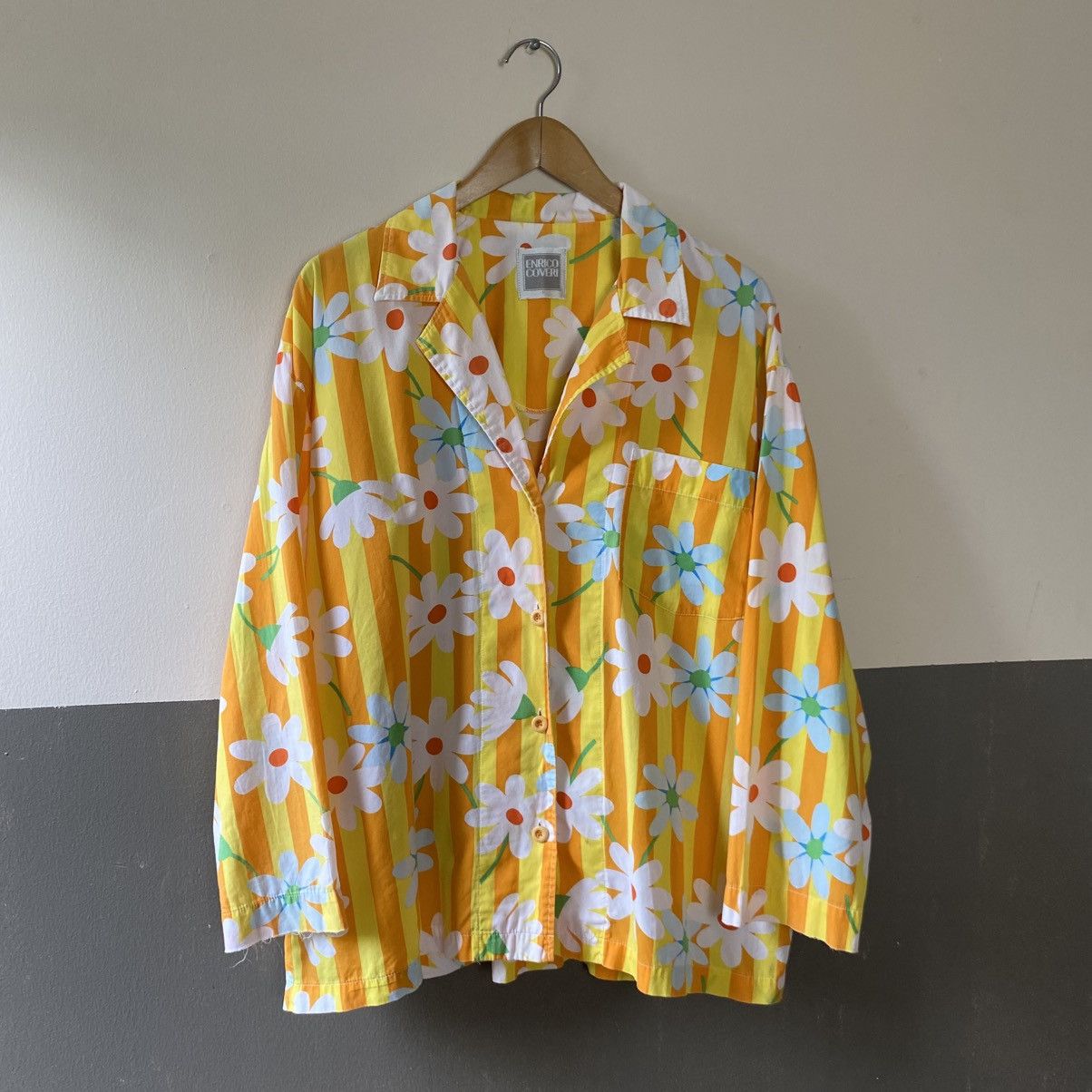 Enrico Coveri Enrico Coveri Yellow Daisy Stripe Pajama Shirt Size L / US 10 / IT 46 - 19 Thumbnail
