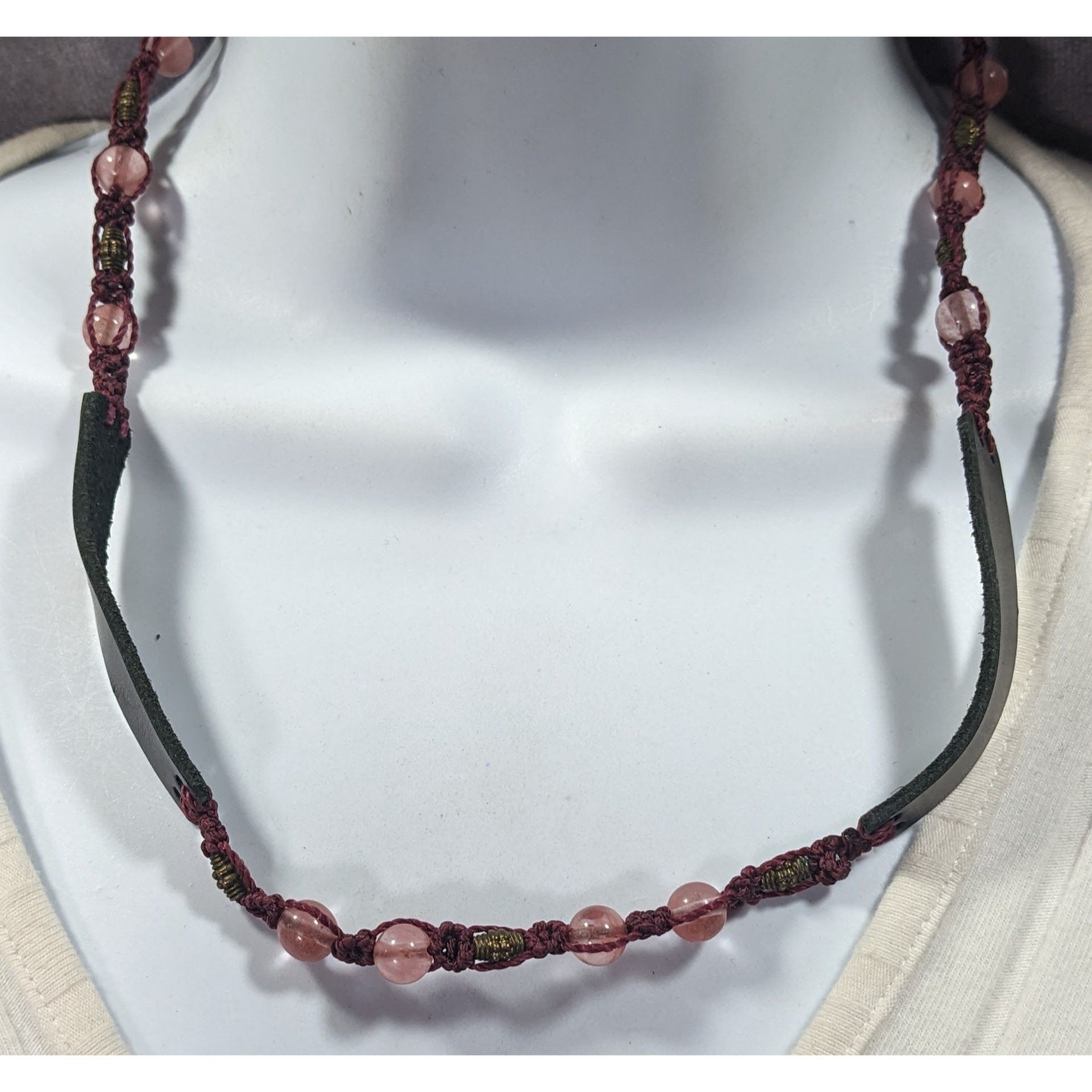 Other Handmade Pink And Brown Leather And Bead Necklace/Bracelet Size ONE SIZE - 6 Thumbnail