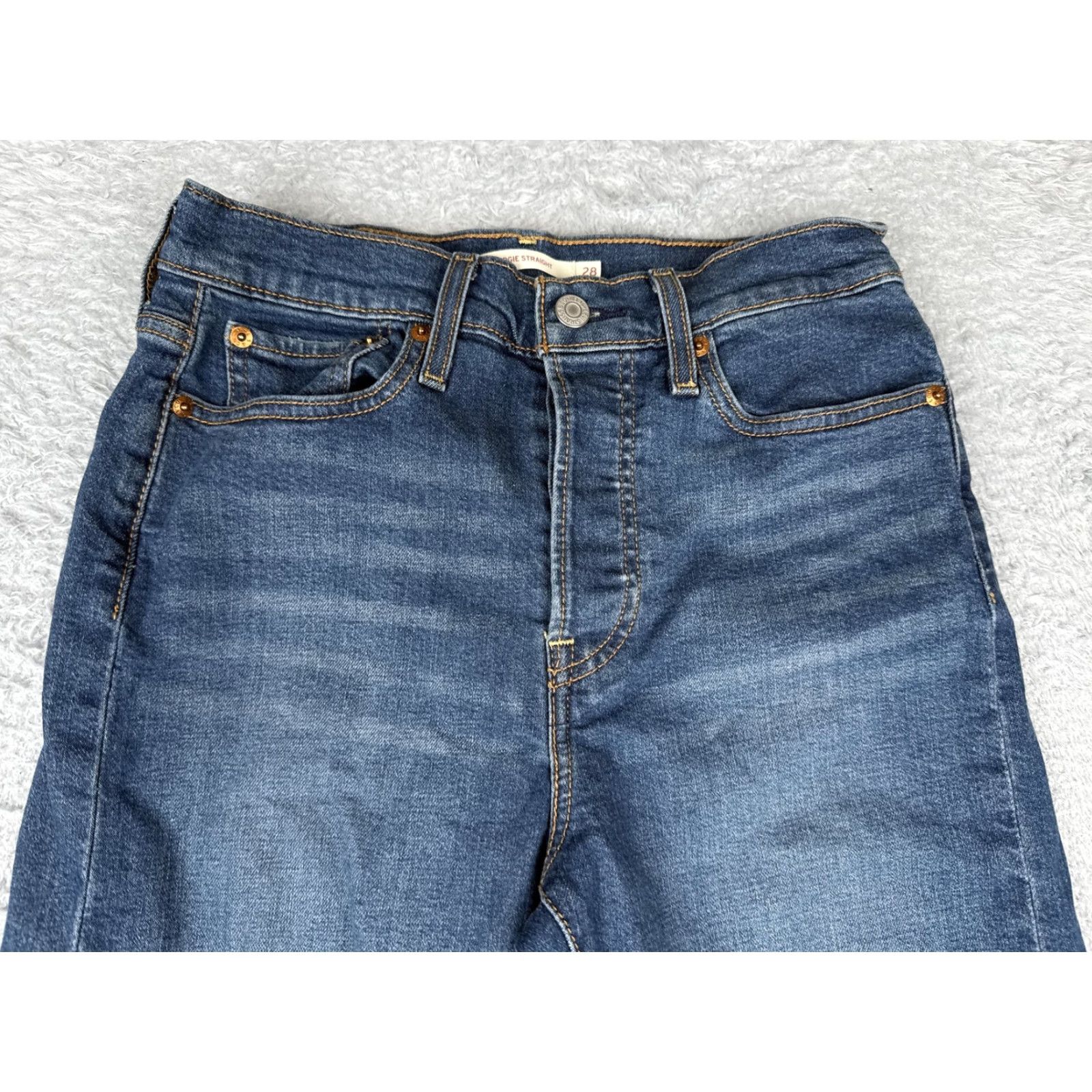 Levi's Levi's Jeans Wedgie Straight Womens 28x28 Blue High Rise Button Fly Stretch Denim Size 28" / US 6 / IT 42 - 4 Thumbnail