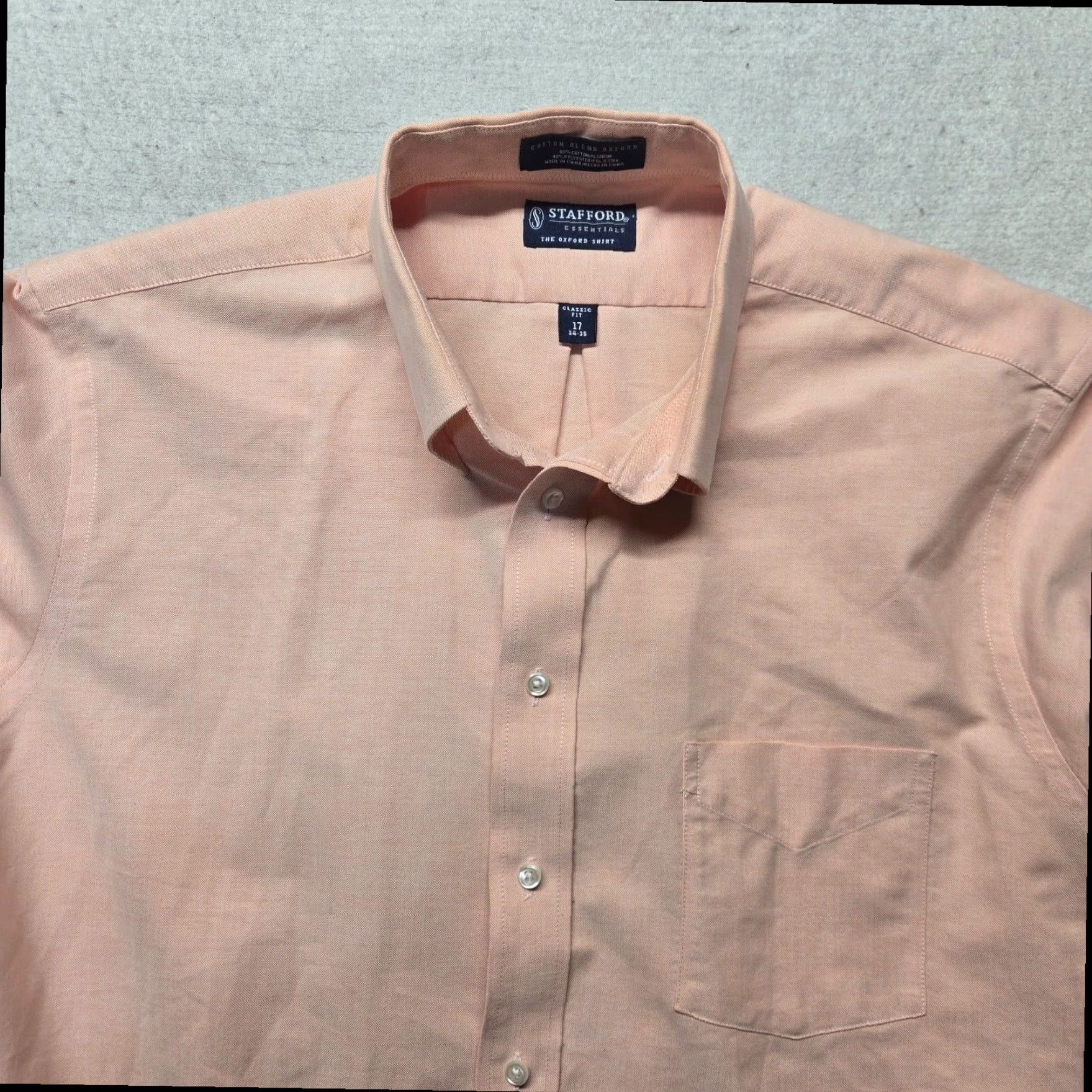 Stafford Stafford Button Up Shirt Short Sleeve Pink Adult Men's 17 Size US XL / EU 56 / 4 - 2 Thumbnail