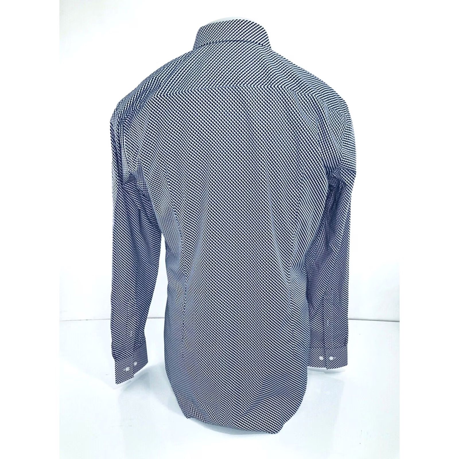 BUGATCHI Bugatchi Uomo Geometric Mens Shirt White Blue Dark Purple 41 / 16 Long Sleeve Size US L / EU 52-54 / 3 - 4 Thumbnail