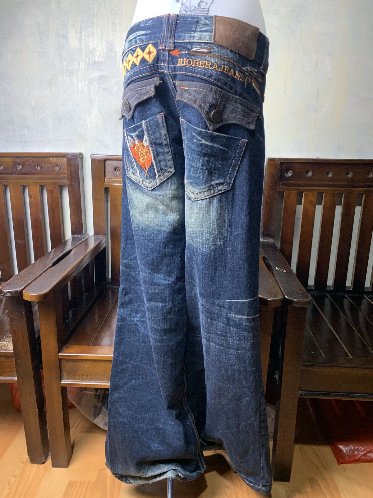 Japanese Brand Riobera Japan Navajo Embroidered Flared Baggy Jeans Pants Size 30" / US 8 / IT 44 - 2 Thumbnail
