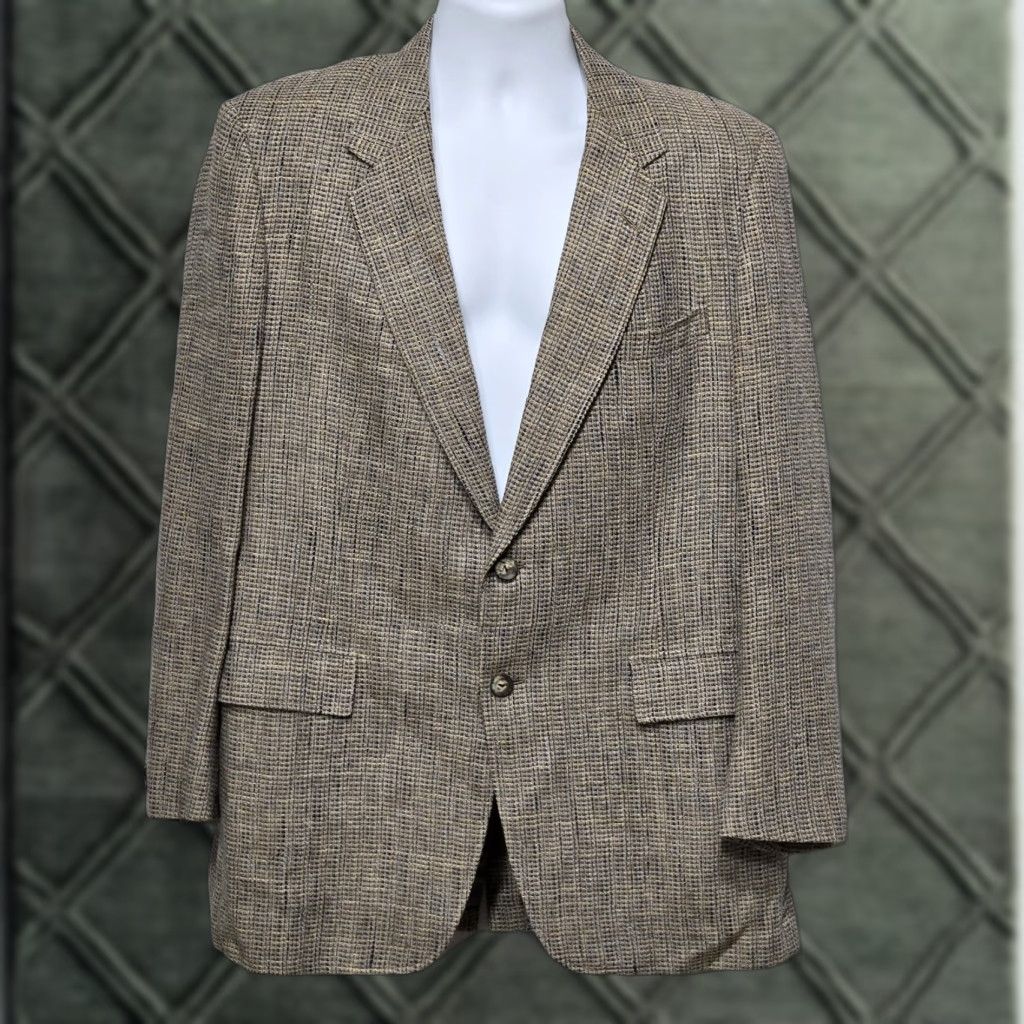 Vintage VINTAGE Hickey Freeman Blazer Mens Large Brown Wool British Isles Check Tweed Jacket Size 44R - 1 Thumbnail