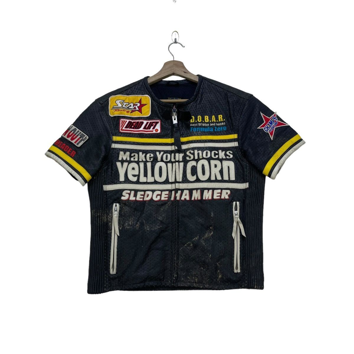 Japanese Brand Black Running Racing Yellowcorn GenuineLeather Short Sleeve Size US L / EU 52-54 / 3 - 1 Thumbnail