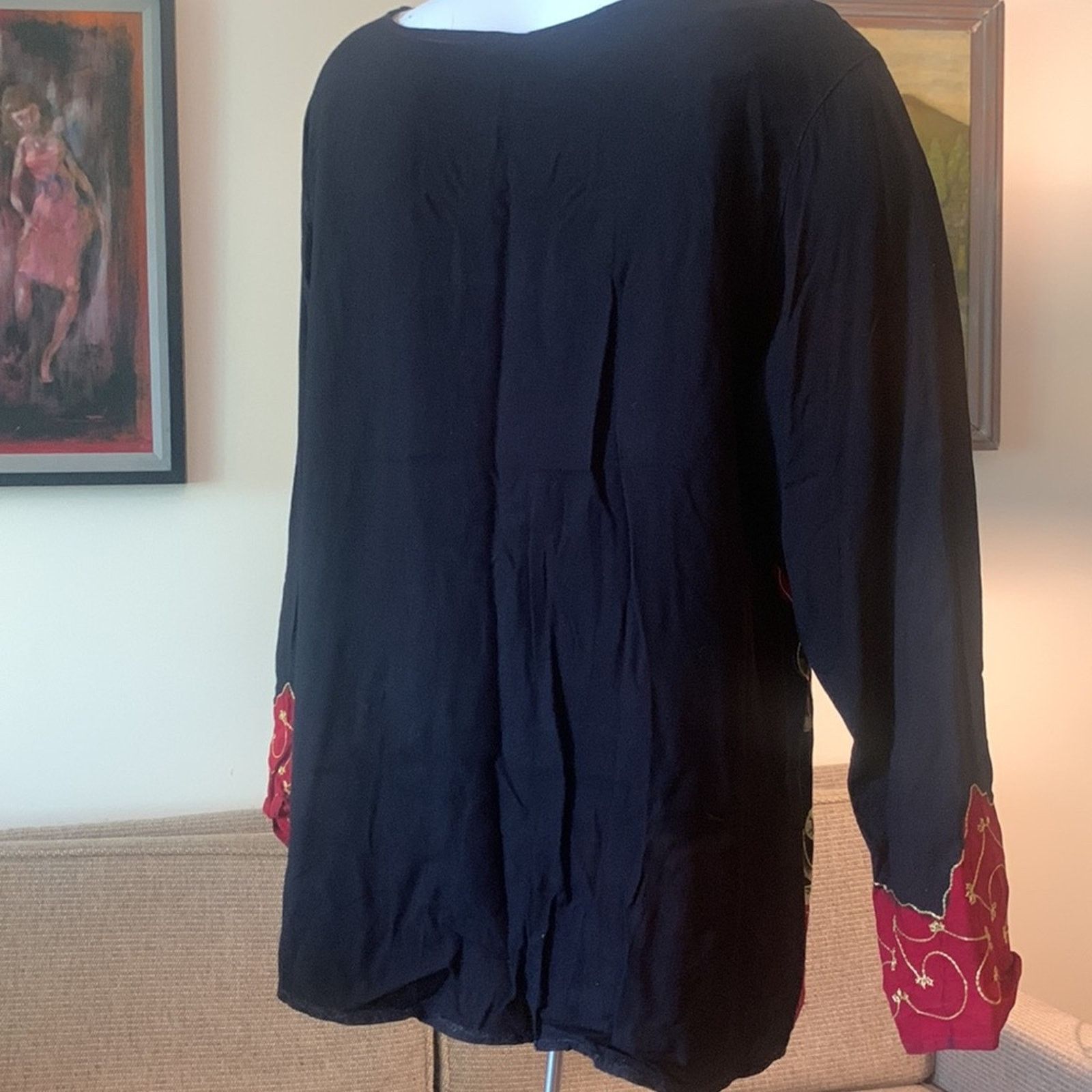 Vintage India tunic blouse with batik,applique and embroidery Size XL / US 12-14 / IT 48-50 - 7 Thumbnail