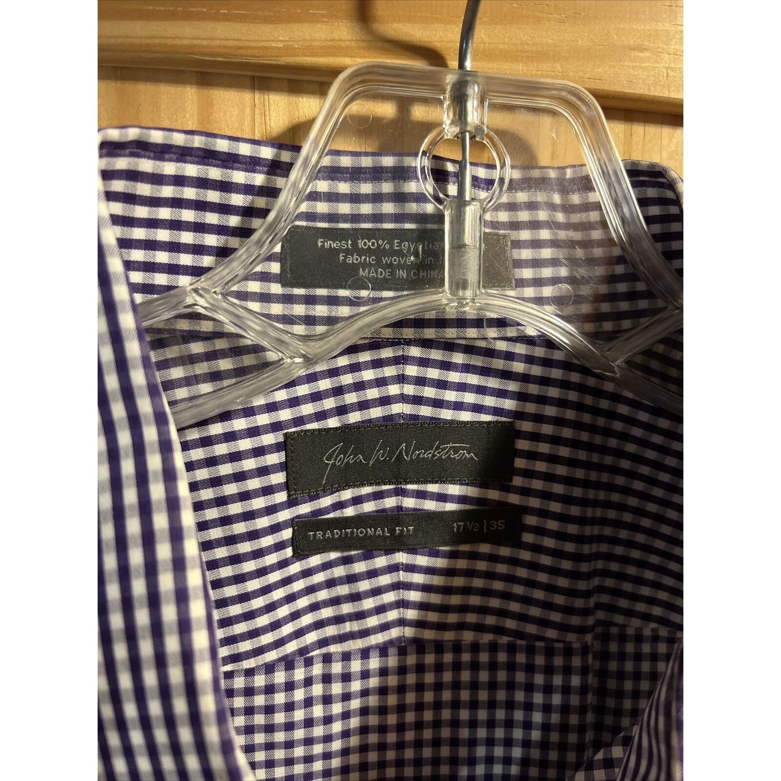 Nordstrom John W Nordstrom 17.5 35 Purple Check LS Egypt Cotton Shirt Size US XXL / EU 58 / 5 - 3 Thumbnail