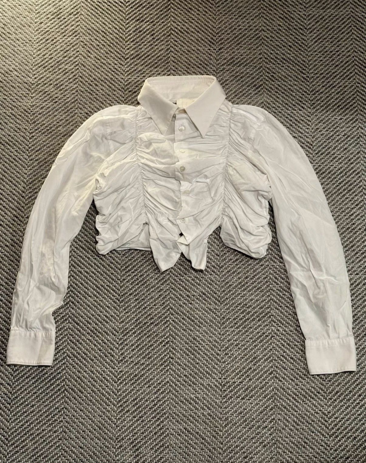 Comme des Garcons COMME des GARCONS White Draped Ruched Crop Top K24 Size XS / US 0-2 / IT 36-38 - 1 Thumbnail
