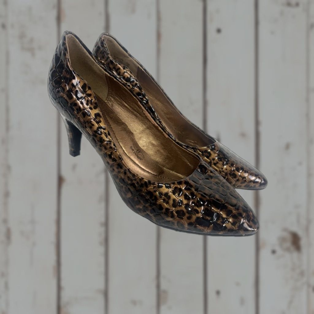 Vintage VINTAGE Soft Style Women's Pointed Toe Pump Heel 3in Faux Leather Gold/Brown Animal Print M Size US 8.5 / IT 38.5 - 1 Thumbnail