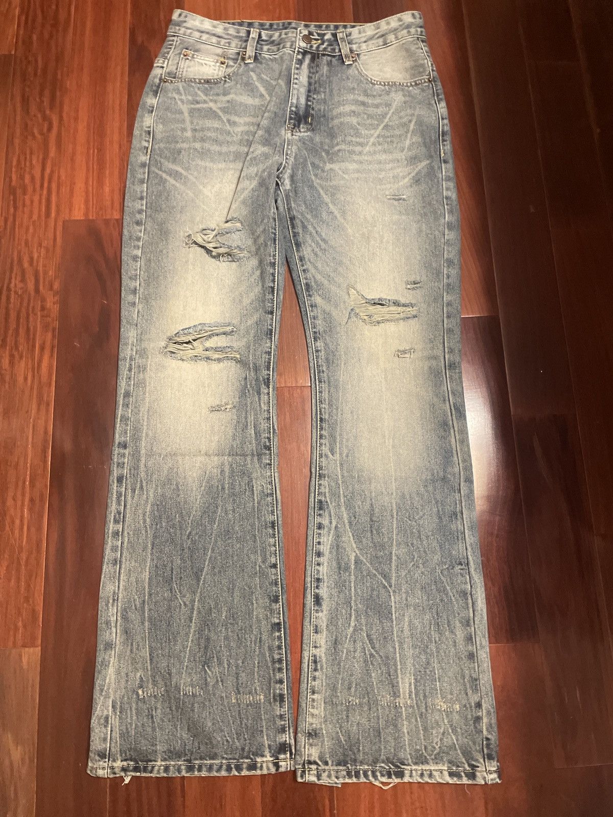 Japanese Brand × Vintage Vintage Blue Distressed Flared Jeans Size US 34 / EU 50 - 1 Thumbnail