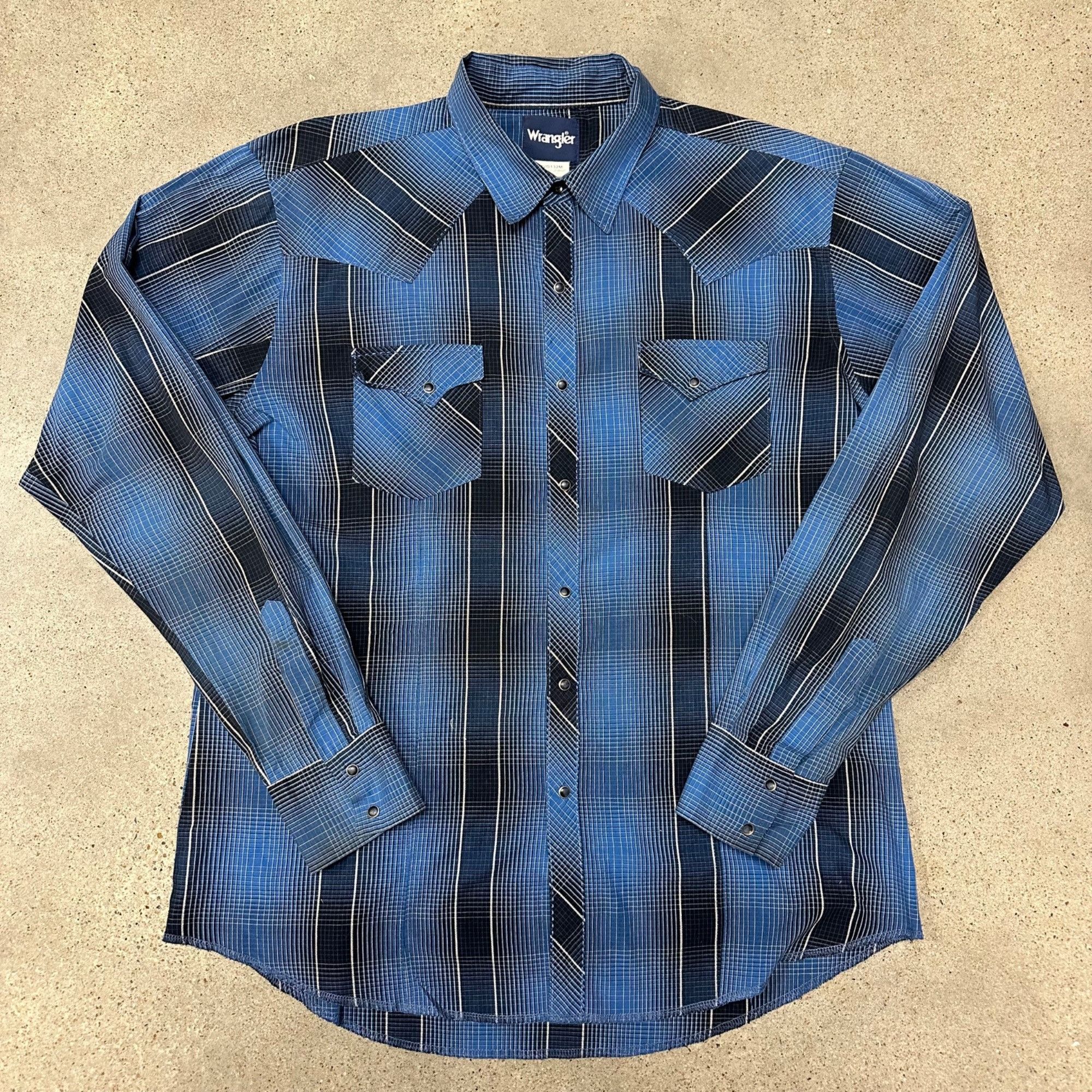 Vintage × Wrangler Vintage Wrangler Brushpopper Style Plaid Pearl Snap Western Size US XL / EU 56 / 4 - 1 Thumbnail