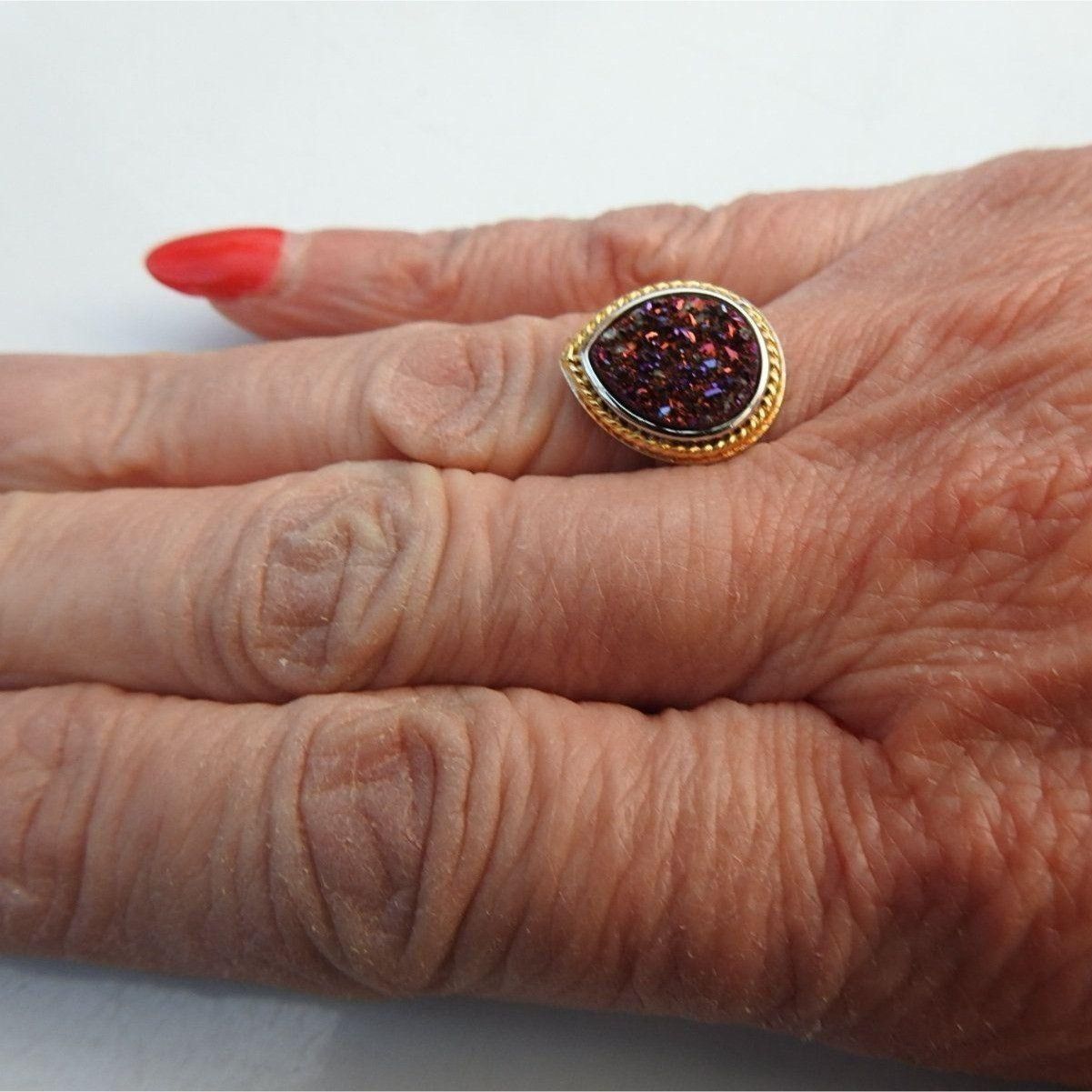 Designer Silver Teardrop Purple Druzy Gemstone Women's Ring Size 6 Size ONE SIZE - 2 Thumbnail