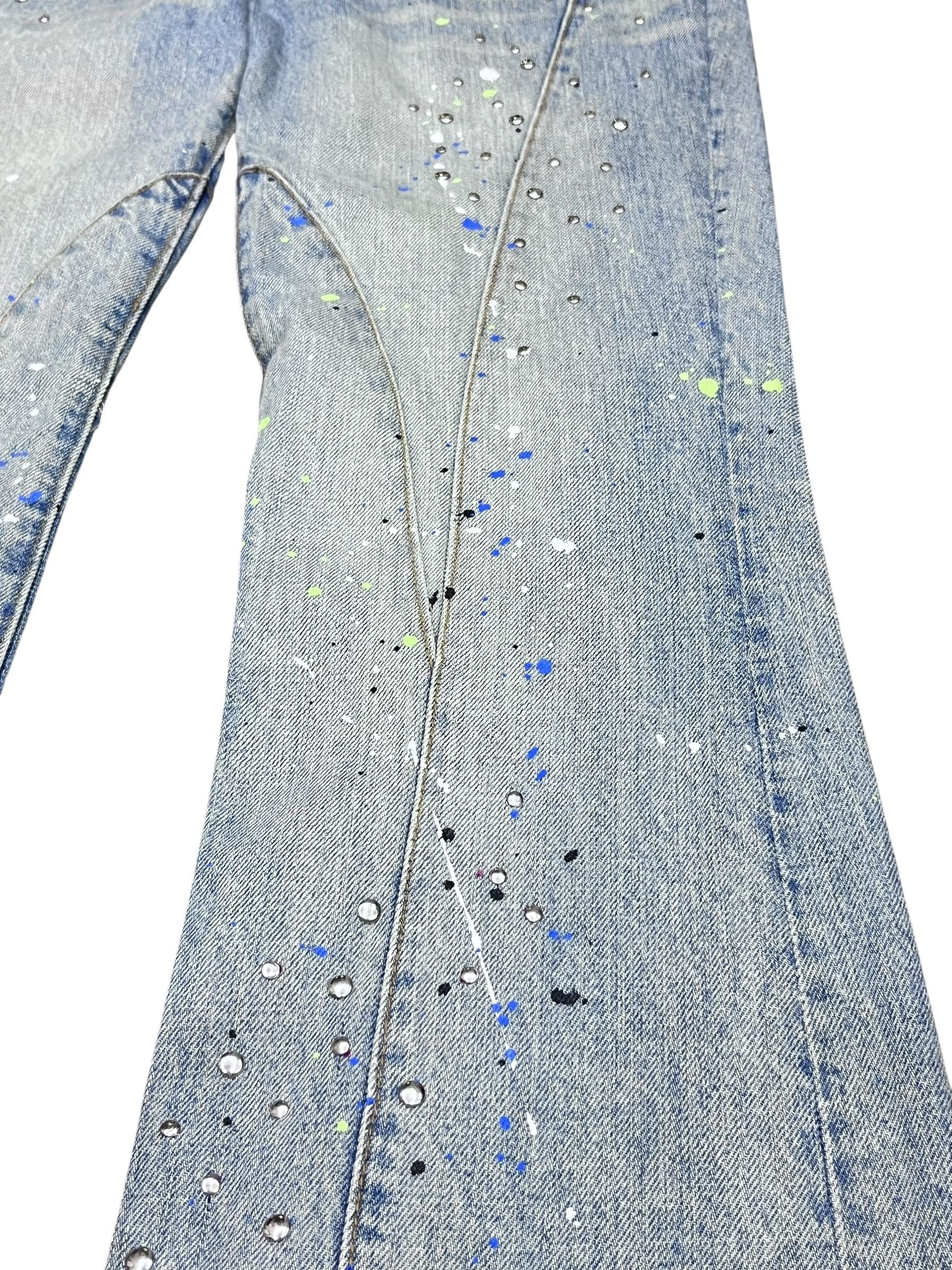 Schlussel 💥Y2K Schlussel Flare Denim Spliced Studs & Splatter RARE Size US 30 / EU 46 - 3 Thumbnail
