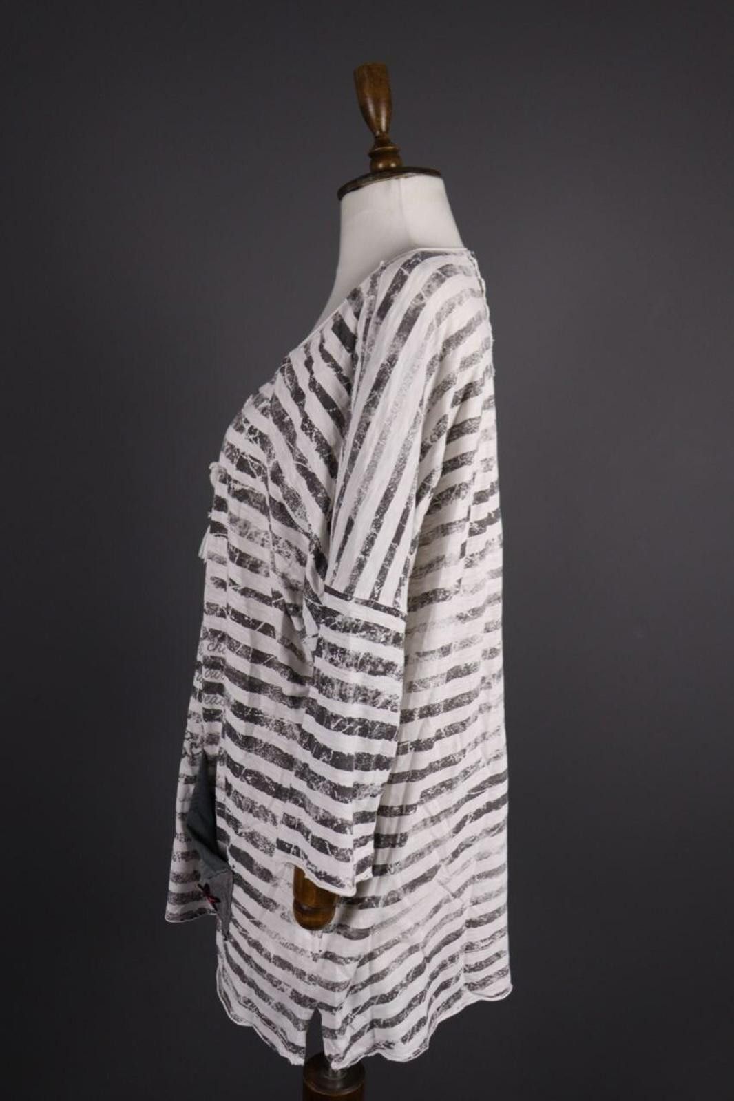 Designer Tredy White Stripe Long Sleeve Lagenlook Tunic Dress Size 46 Size M / US 6-8 / IT 42-44 - 5 Thumbnail