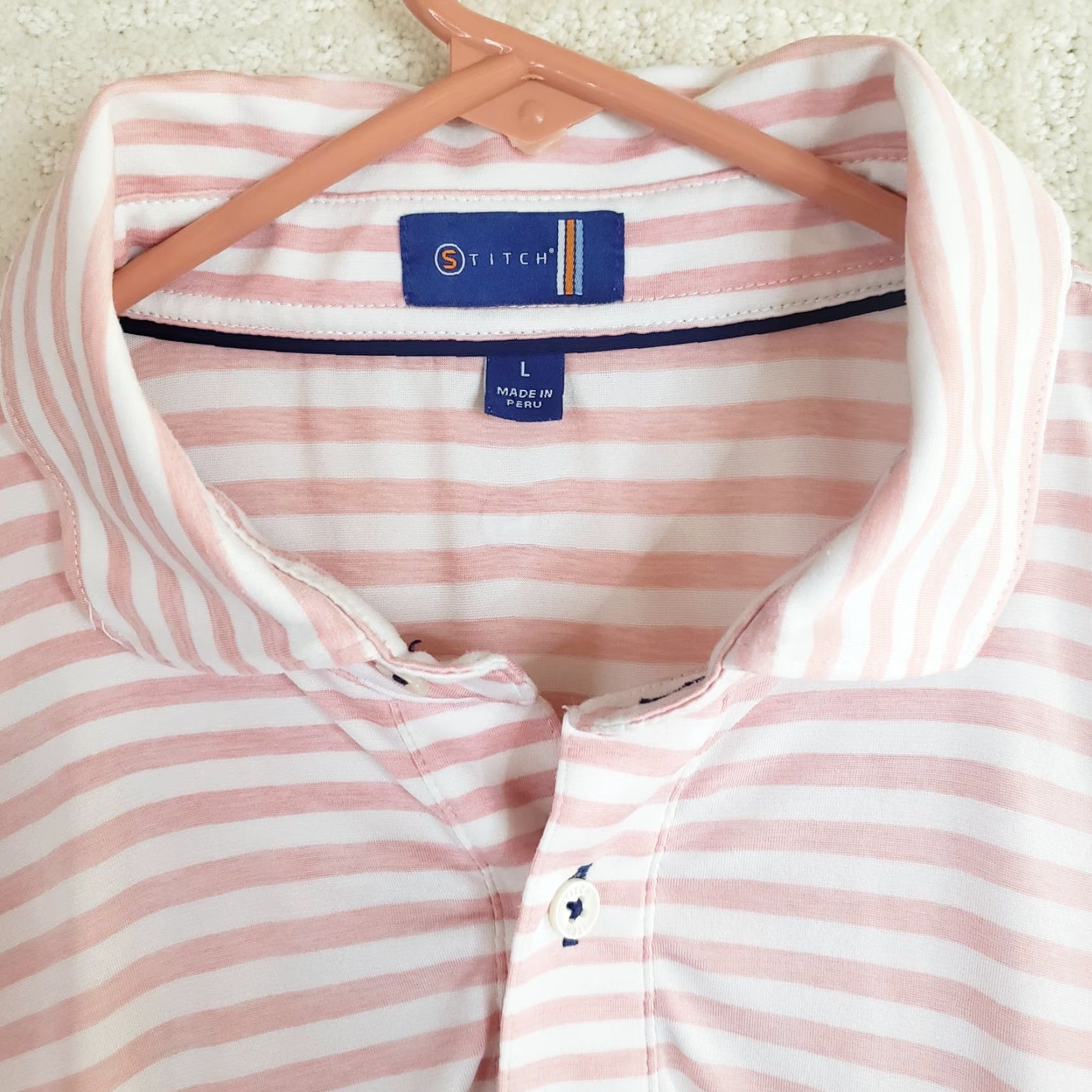 Vintage Stitch Polo Shirt Mens Large Pink White Striped Performance Golf Stretch Shirt Size US L / EU 52-54 / 3 - 4 Thumbnail
