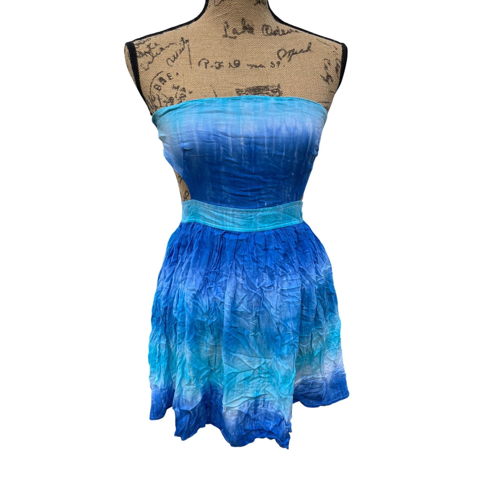 Other Rayon Cotton Candy Blue Tie-Dye strapless summer Mini Dress Size M / US 6-8 / IT 42-44 - 1 Thumbnail