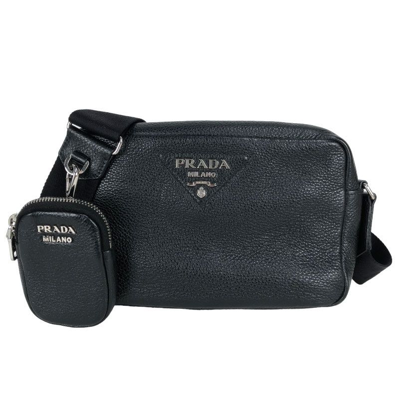 image of Prada Vitello Dino Shoulder Bag Black, Women's
