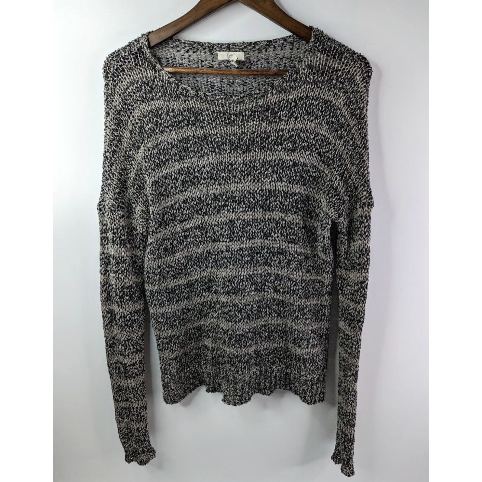 Joie JOIE Gray Striped Long Sleeve Open-Knit Pullover Sweater M Shirt/Top Women Knit Cotton Blend Regular U61-7987 Size M / US 6-8 / IT 42-44 - 2 Thumbnail