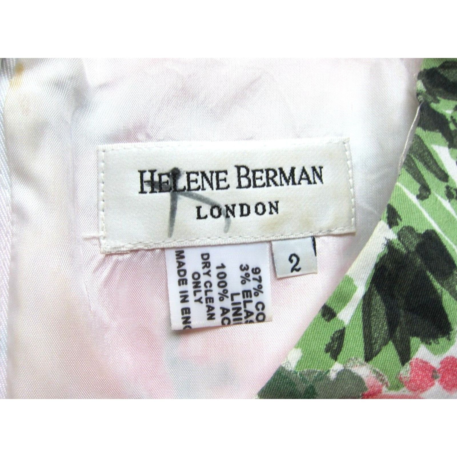 Vintage VINTAGE Helene Berman London Cotton Green Pink White Floral Sleeveless Sheath Dress 2 Size XS / US 0-2 / IT 36-38 - 4 Thumbnail