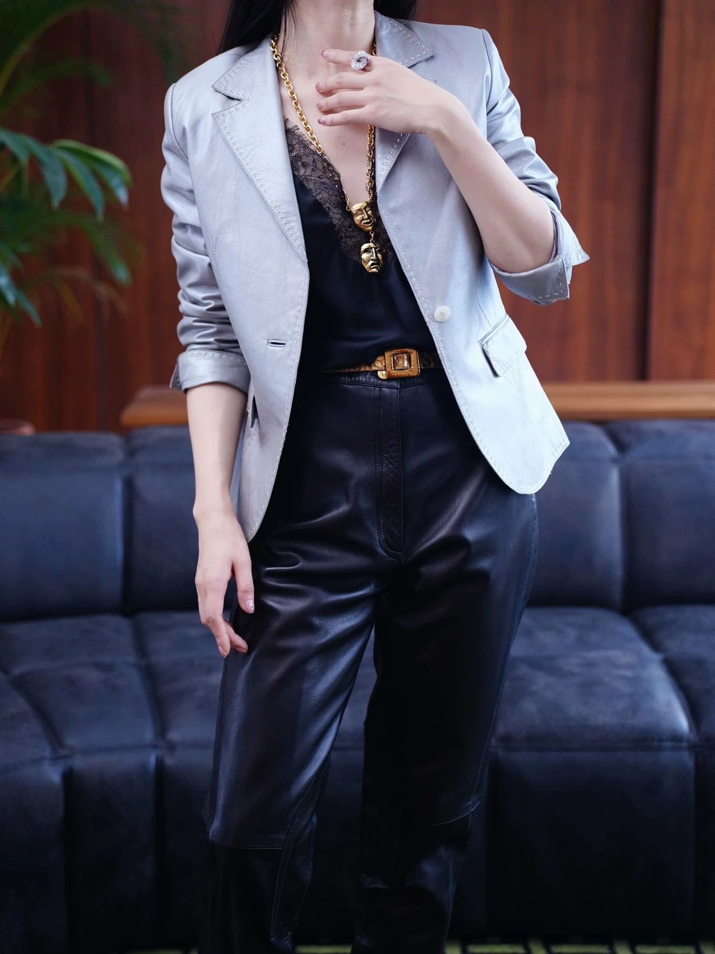Balmain Balmain Silver Lambskin Tailored Blazer S/M Size S / US 4 / IT 40 - 6 Thumbnail