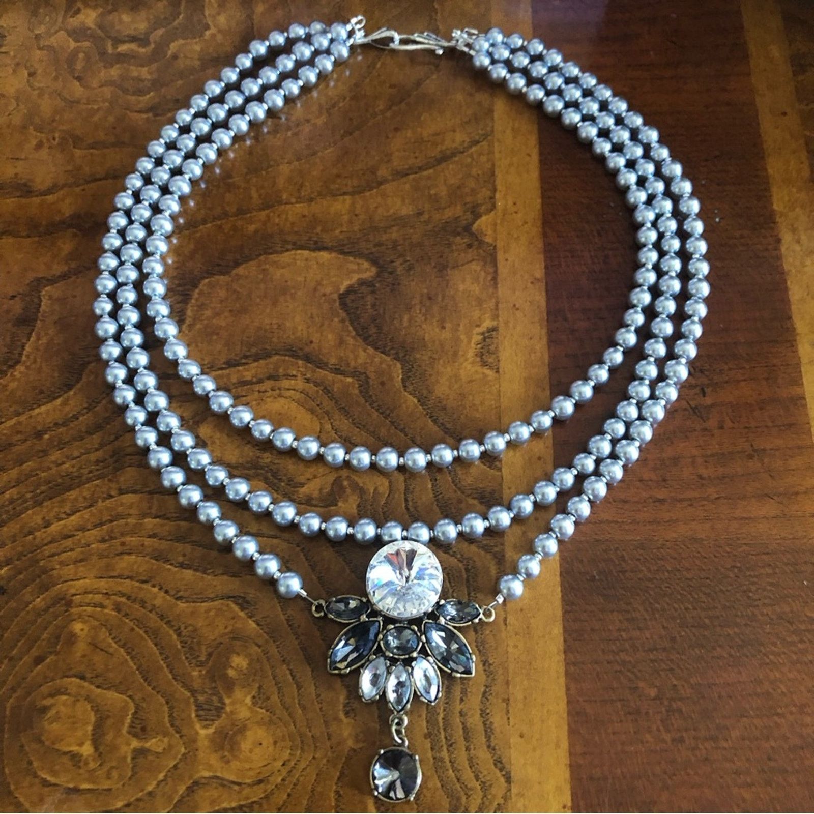 Handmade Handcrafted repurpose silver stone pendant Pearl necklace Size ONE SIZE - 9 Thumbnail