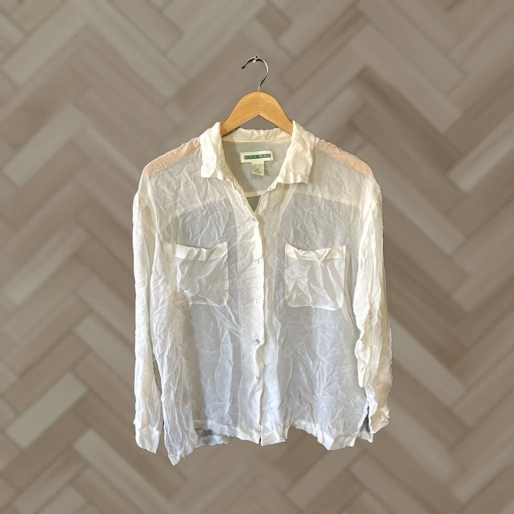 Boston Proper VINTAGE Boston Proper Womens White Long Sleeve Silk Button Up Shirt Size Small Size S / US 4 / IT 40 - 1 Thumbnail