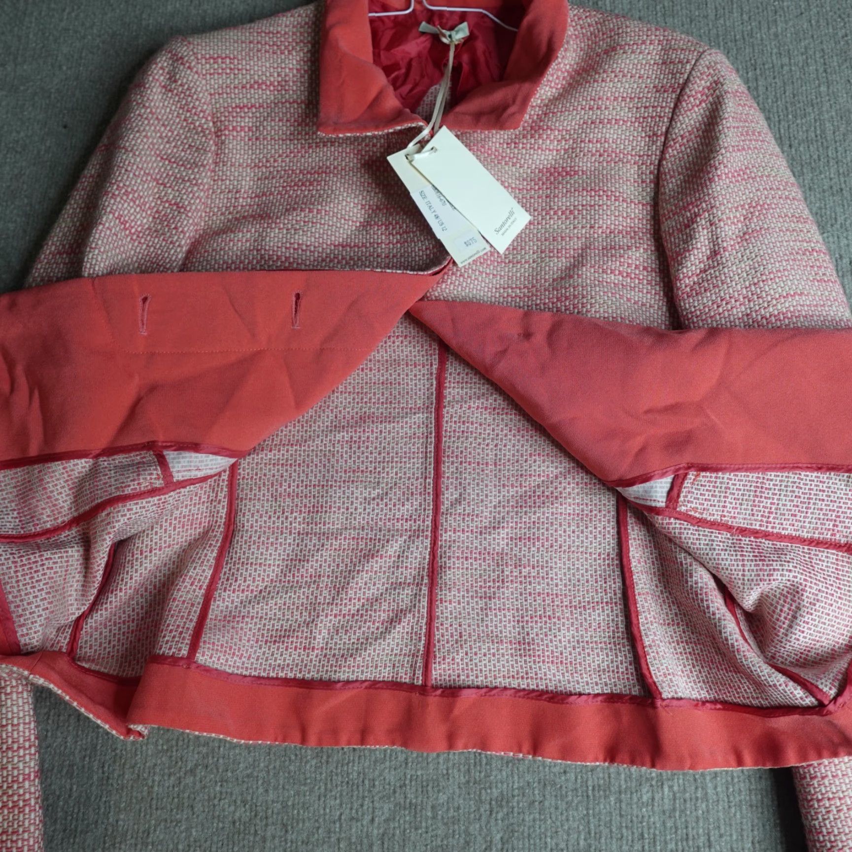 Vintage Santorelli Blazer XL Red Tweed Italy N E W / Read Size XL / US 12-14 / IT 48-50 - 5 Thumbnail