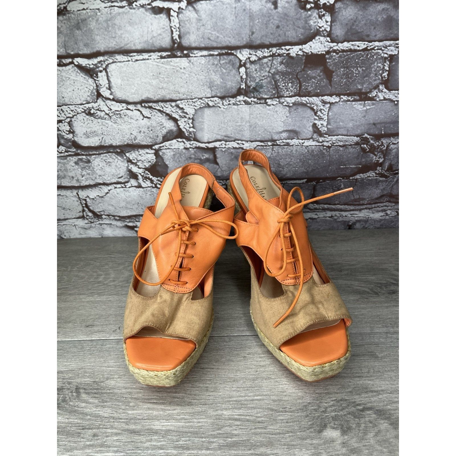 Cole Haan Cole Haan Orange Leather Lace Up Wedge Espadrilles Sandals W Size US 9.5 / IT 39.5 - 4 Thumbnail
