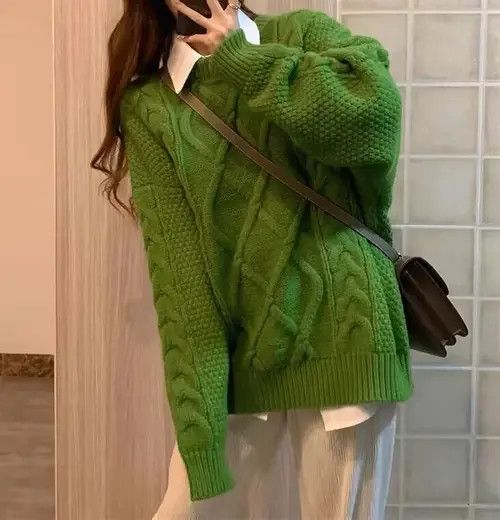 Japanese Brand × Vintage Retro avocado green thick line crew neck sweater Size M / US 6-8 / IT 42-44 - 3 Thumbnail