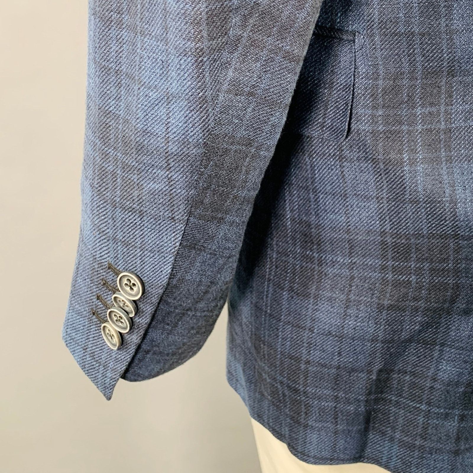 Ermenegildo Zegna Size 48 Regular Blue Navy Plaid Notch Lapel Sport Coat Size 48R - 5 Thumbnail