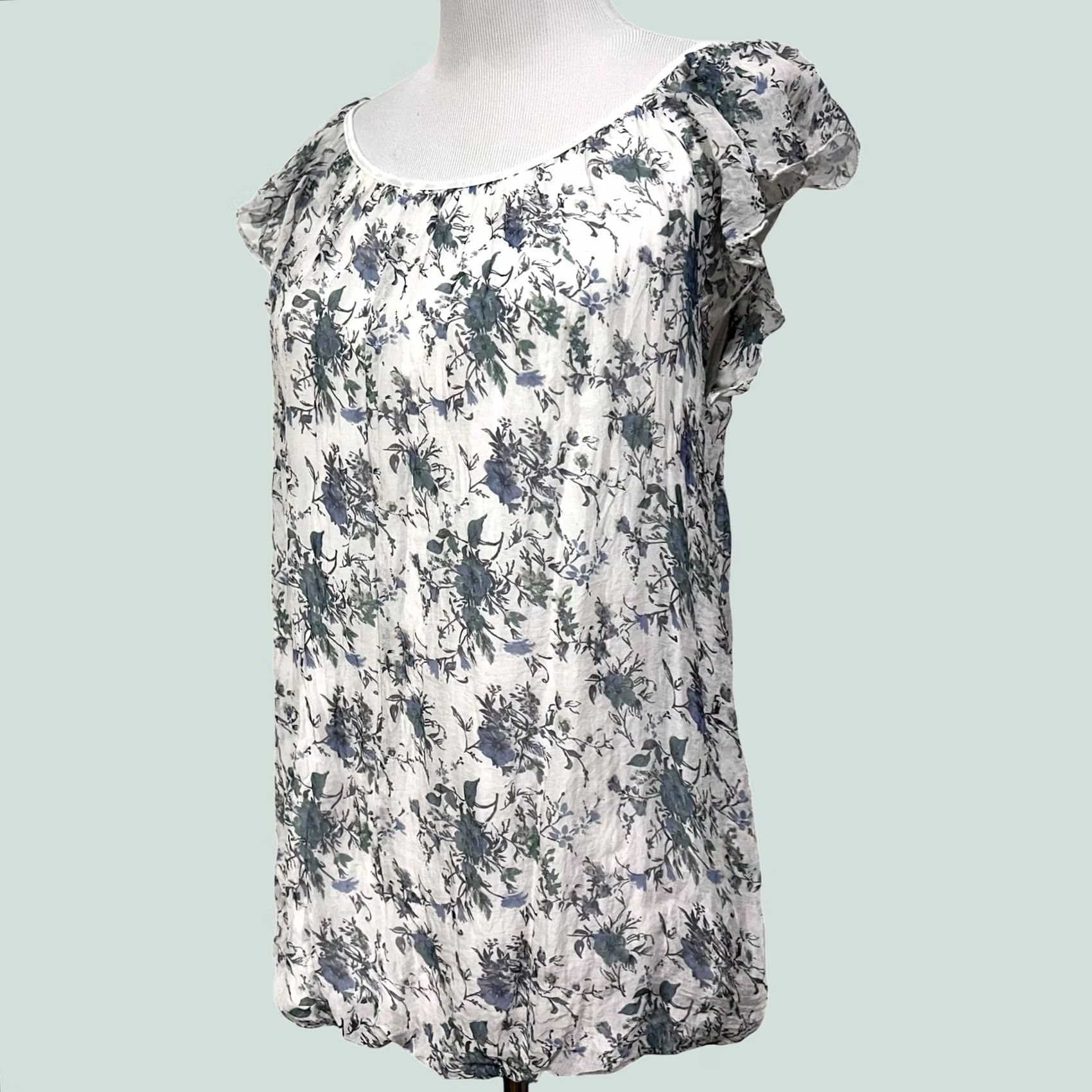 Vintage Luisa Ricci Silk Floral Peasant Blouse L Blue Boho Cottagecore Romance Womens Shirt Size L / US 10 / IT 46 - 1 Thumbnail