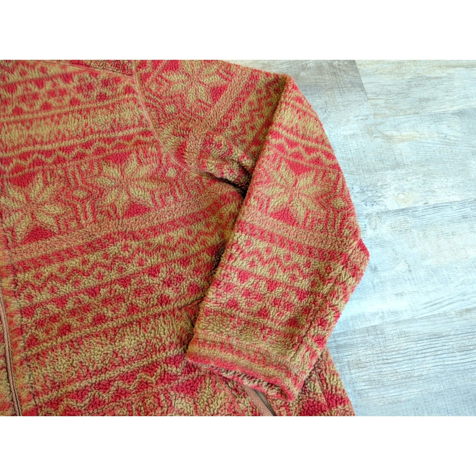 Lands' End Lands' End Fleece Full Zip Holiday Jacket Sweater Red Womens Size L Mid-Length Snowflakes Fair Isle Jacket/Coat Christmas Long Sleeve Regular Fit Size L / US 10 / IT 46 - 3 Thumbnail