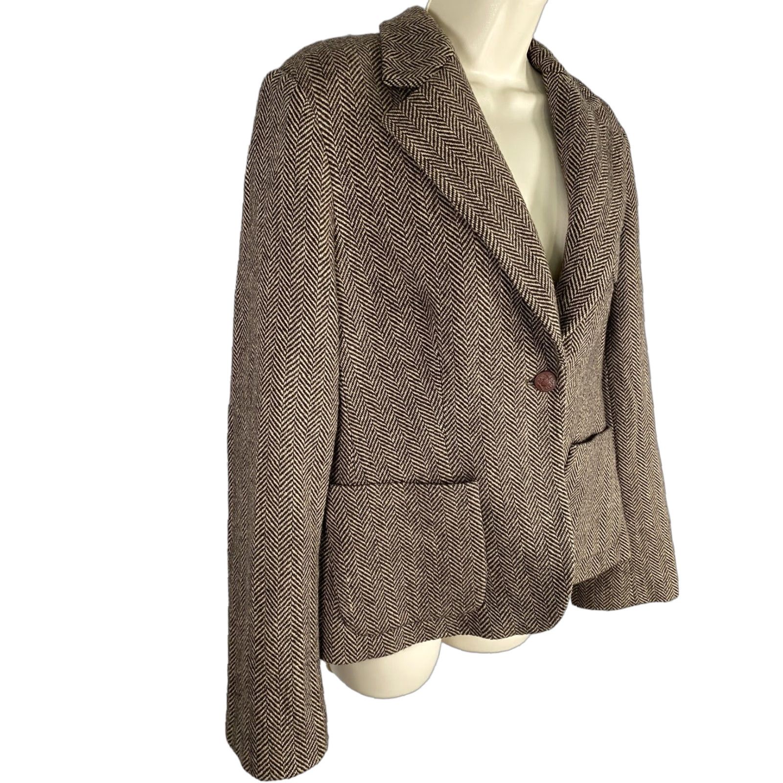 Nautica Nautica Wool Blend Herringbone Brown Single Button Blazer Jacket Womens 10 Size L / US 10 / IT 46 - 1 Thumbnail