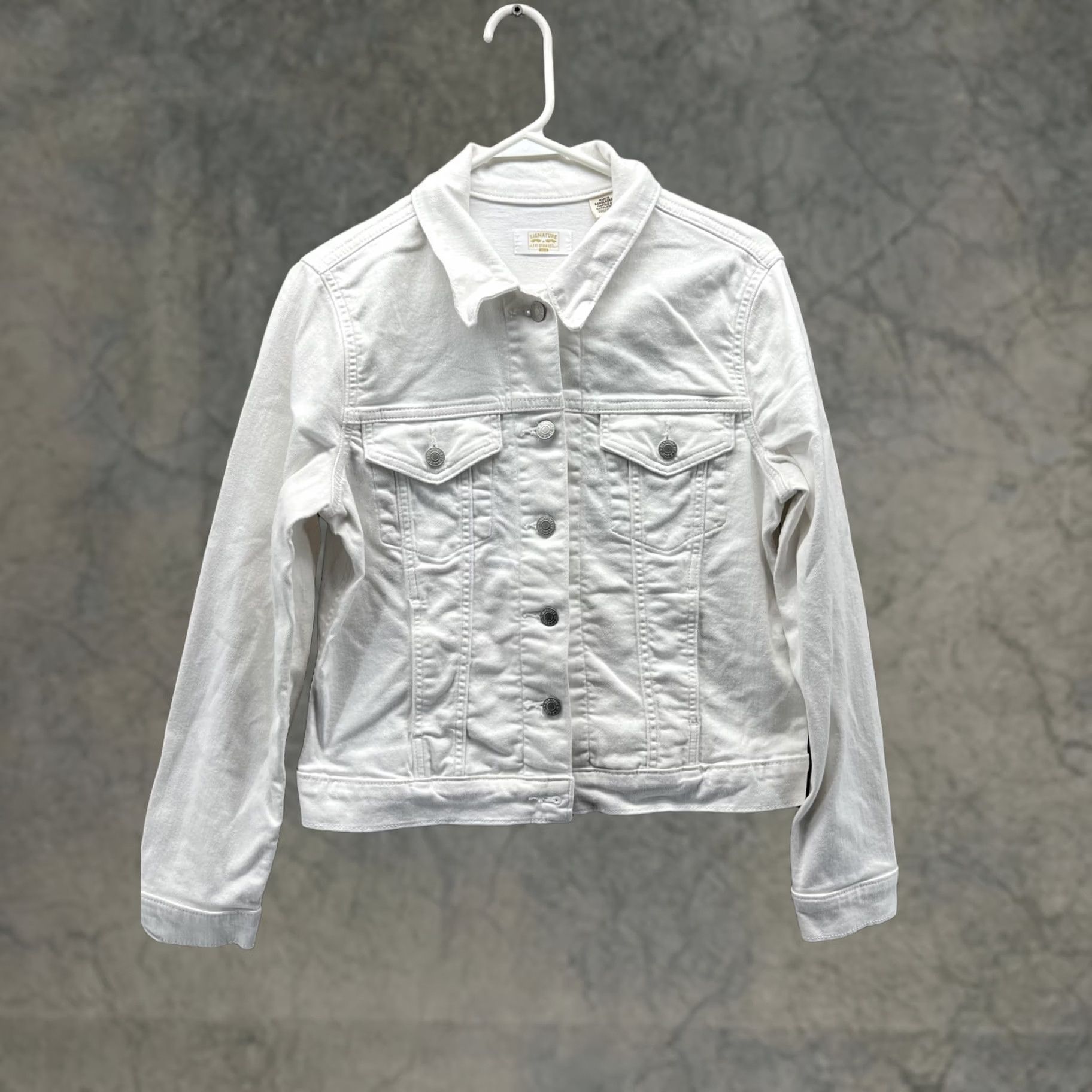 CO Signature by Levi Strauss & Co Jacket Womens Large White Denim Button Front Size L / US 10 / IT 46 - 1 Thumbnail