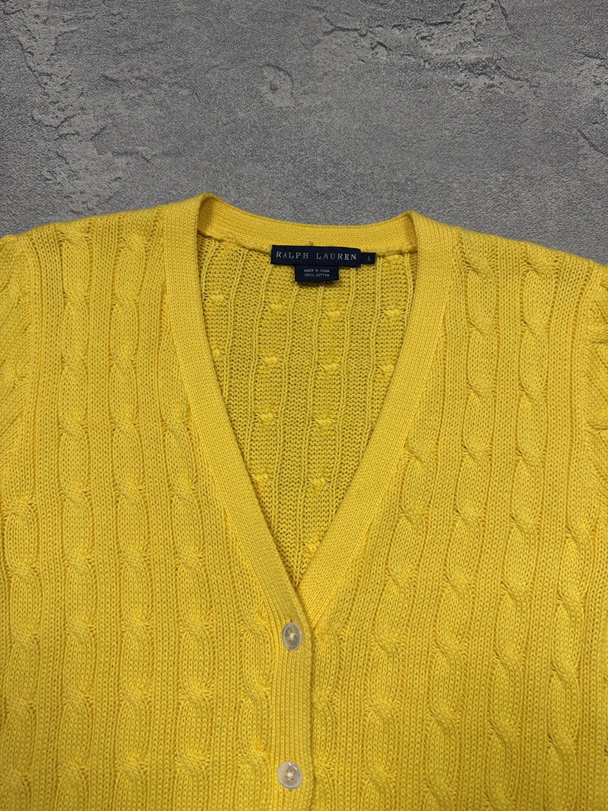 Polo Ralph Lauren Polo Ralph Lauren Women's Yellow Cable-Knit Cotton Cardigan Size L / US 10 / IT 46 - 2 Thumbnail