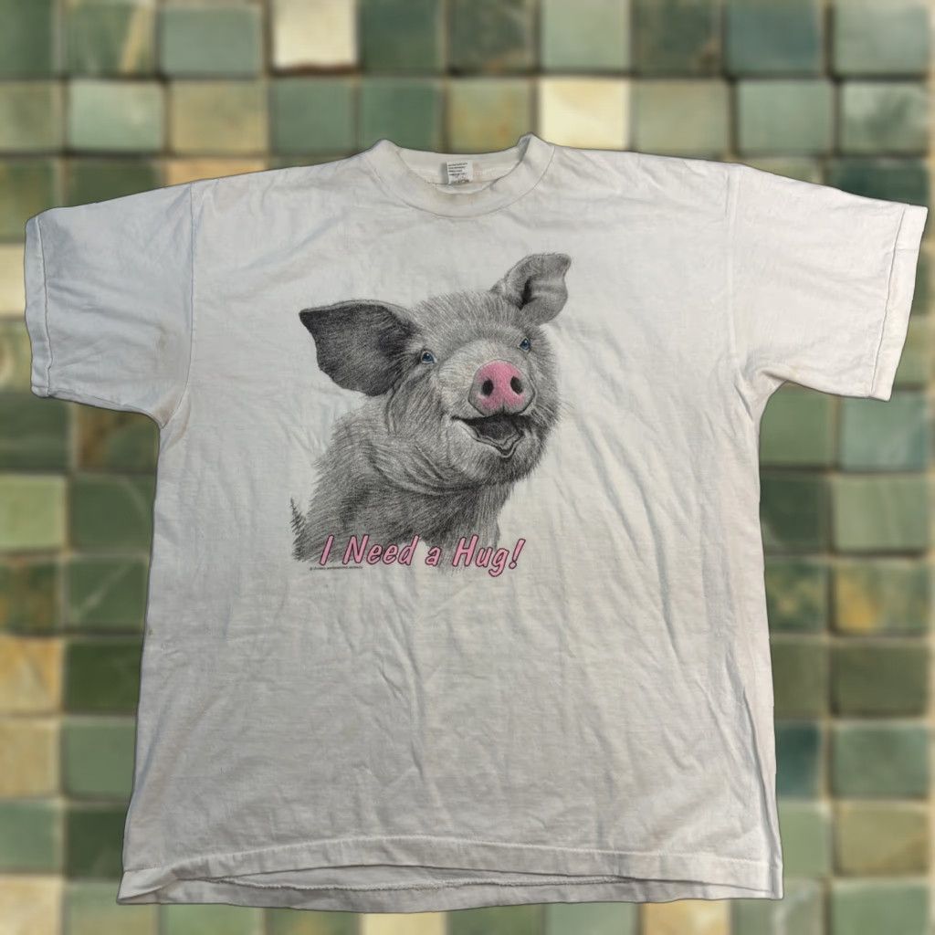 Fruit Of The Loom VINTAGE Fruit of the Loom T-Shirt Pig Animal Graphic White L Adult Mens 80s 90s Barnyard Oink Graphic Print Crew Neck Cotton Size US L / EU 52-54 / 3 - 1 Thumbnail