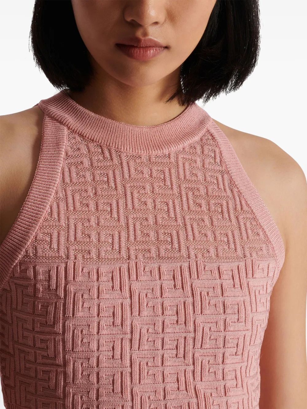 Balmain o1s1wg110725 Pb Monogram Knitted Top in Pink Size S / US 4 / IT 40 - 7 Thumbnail