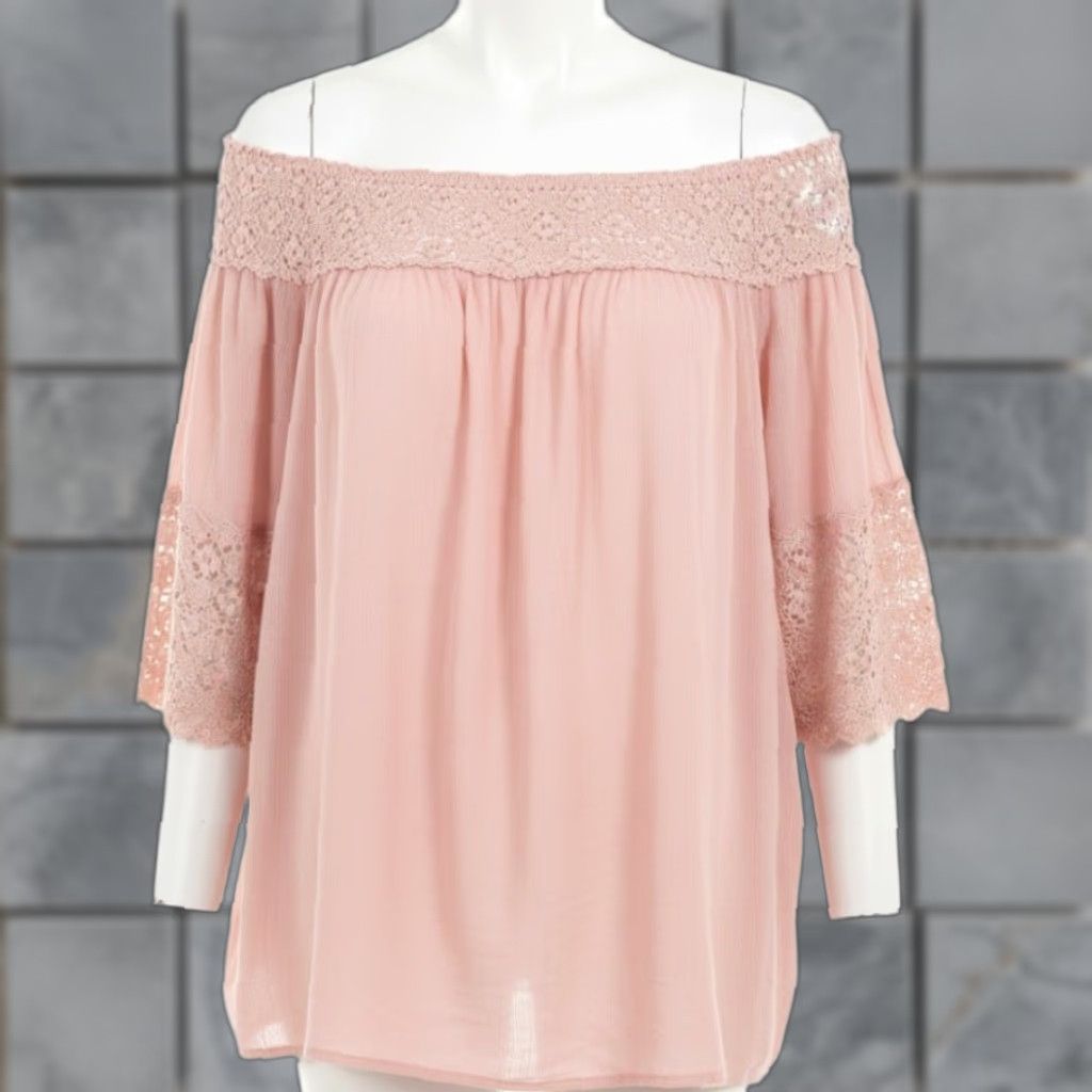 Pinko Muche Muchette Blouse OFF THE SHOULDER ONE SIZE Pink Bohemian Peasant Tunic Short Sleeve Viscose Women Regular Shirt Vintage No? Wait. Size ONE SIZE - 1 Thumbnail