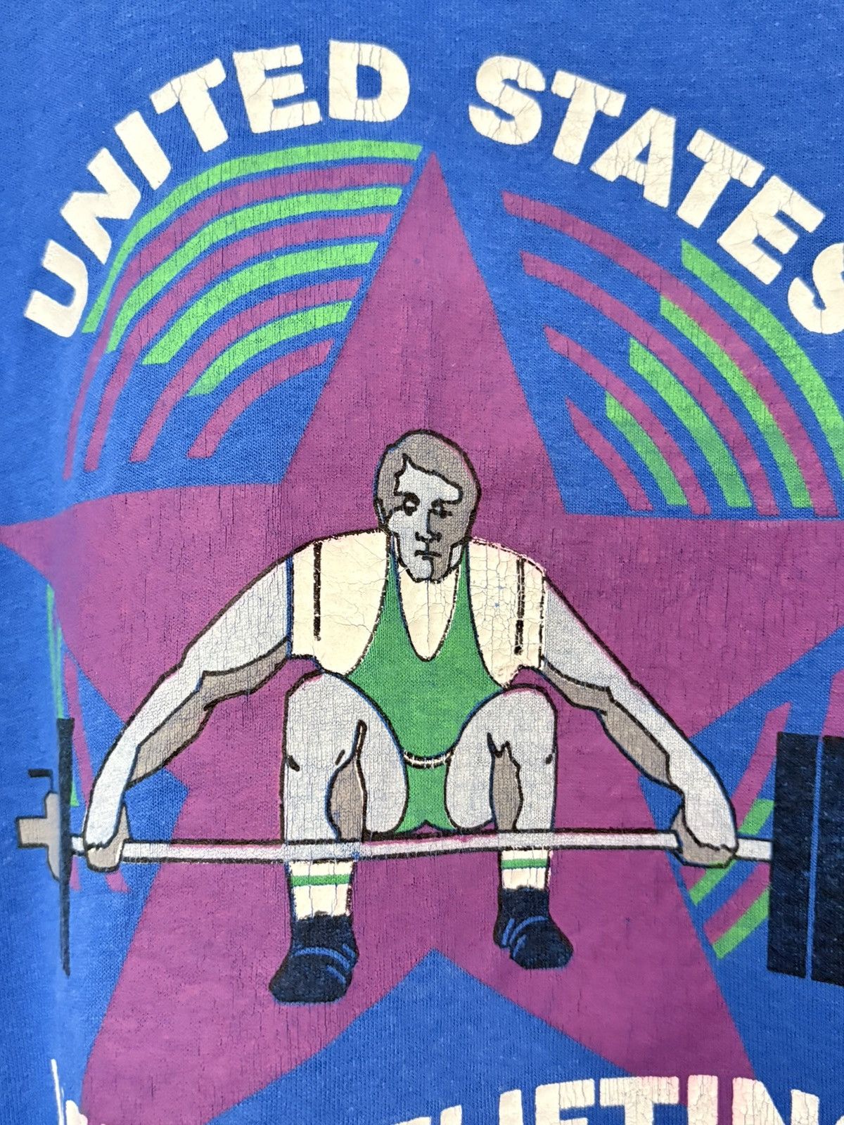 Vintage 80’s US Weightlifting Vintage Faded Blue Screen Stars Tee Size US M / EU 48-50 / 2 - 5 Thumbnail