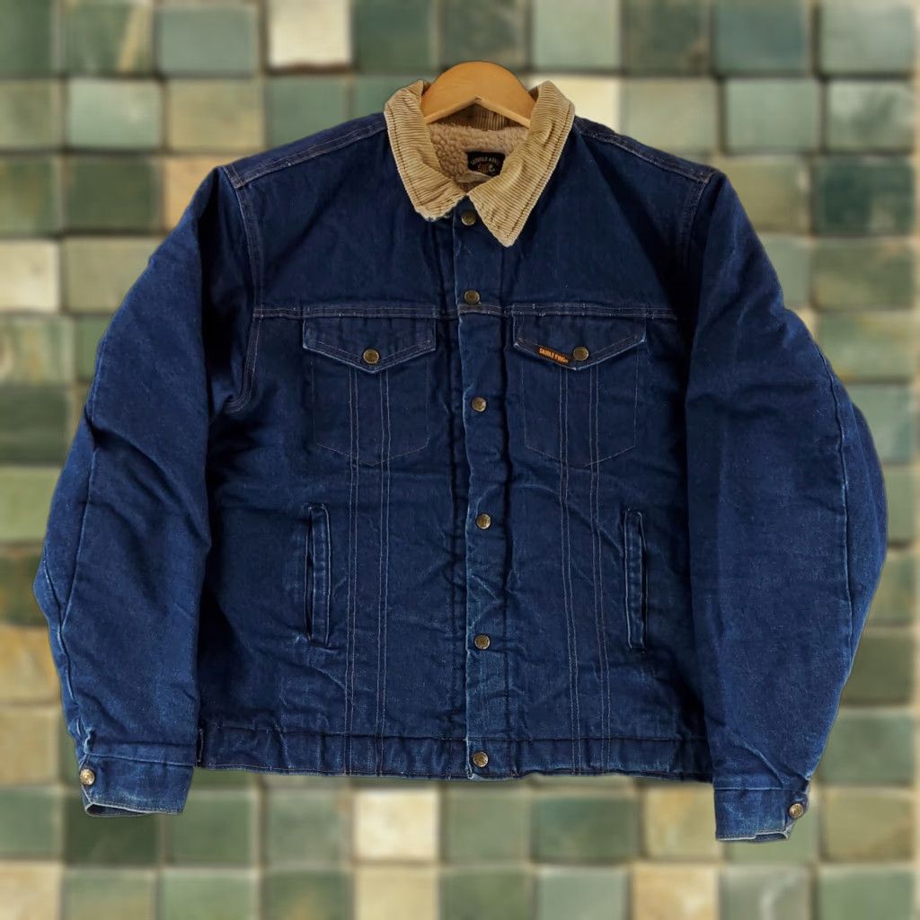 Vintage Saddle King Western Sherpa Lined Denim Trucker Jacket Corduroy Collar Mens L Jacket Size US L / EU 52-54 / 3 - 1 Thumbnail