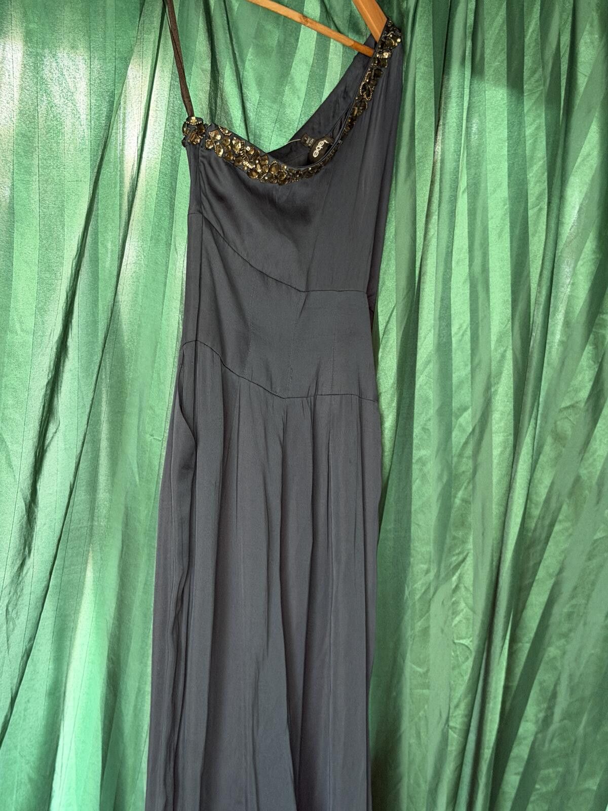Bebe Bebe NWT Jeweled One Should Satin Jumpsuit Navy/ Size 2 Size 26" / US 2 / IT 38 - 3 Thumbnail