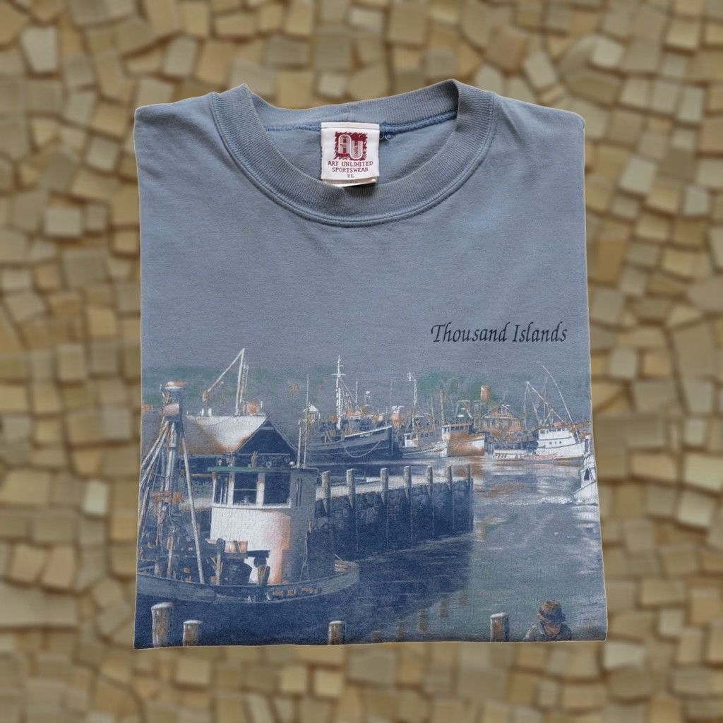 Vintage VINTAGE 90s ART UNLIMITED T-SHIRT CANADA USA MADE OUTDOOR FISHING AOP BLUE XL Mens Size US XL / EU 56 / 4 - 1 Thumbnail