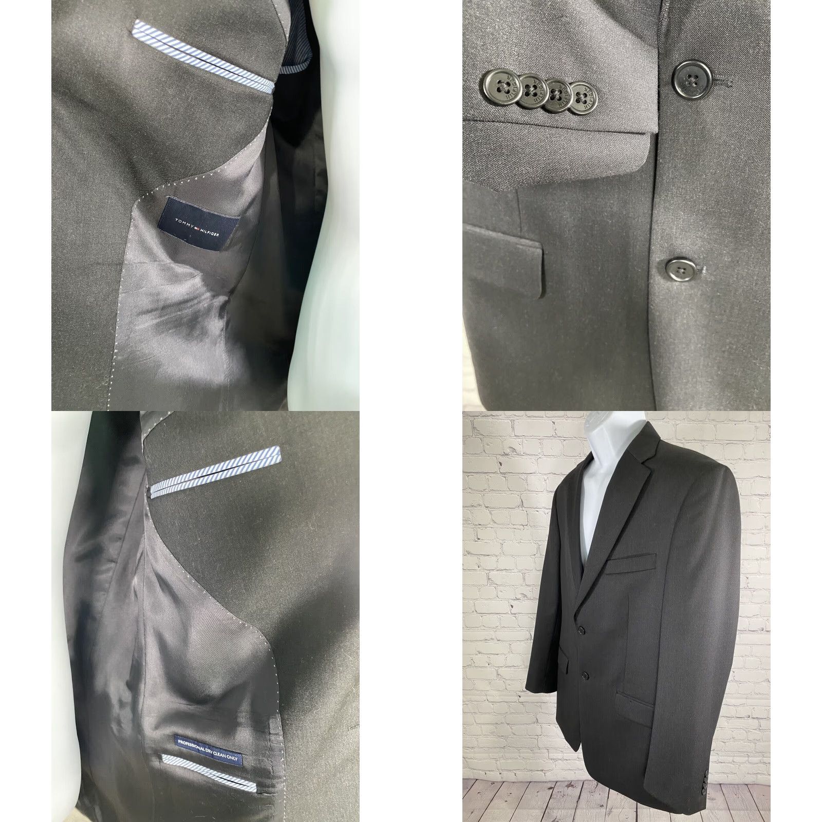 Tommy Hilfiger VINTAGE Tommy Hilfiger Men's Blazer Jacket 100% Wool Single Vent, Two-Button, Solid Black, Size 40R Size 40R - 8 Thumbnail