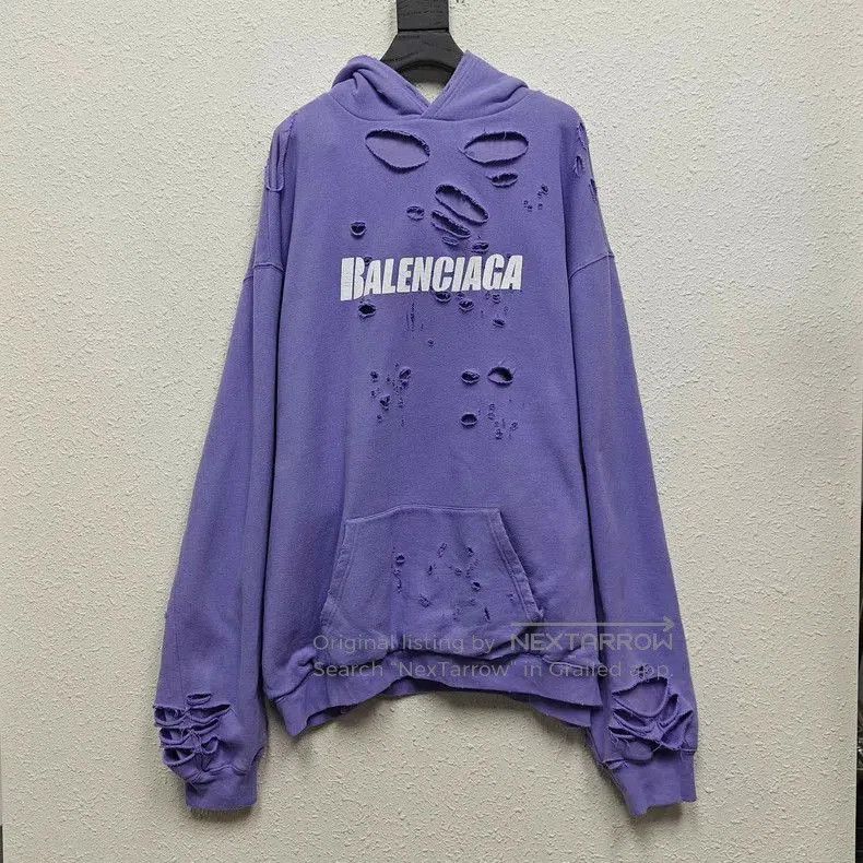 Balenciaga Balenciaga Purple Logo Distressed Hoodie. Size US L / EU 52-54 / 3 - 1 Thumbnail